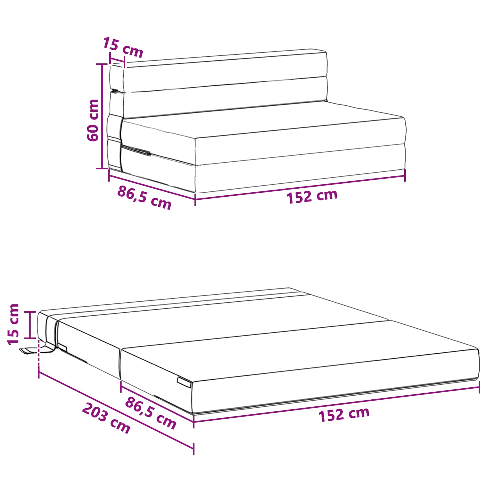 Sofa na razvlačenje Crna 152 x 86,5 x 60 cm Tkanina