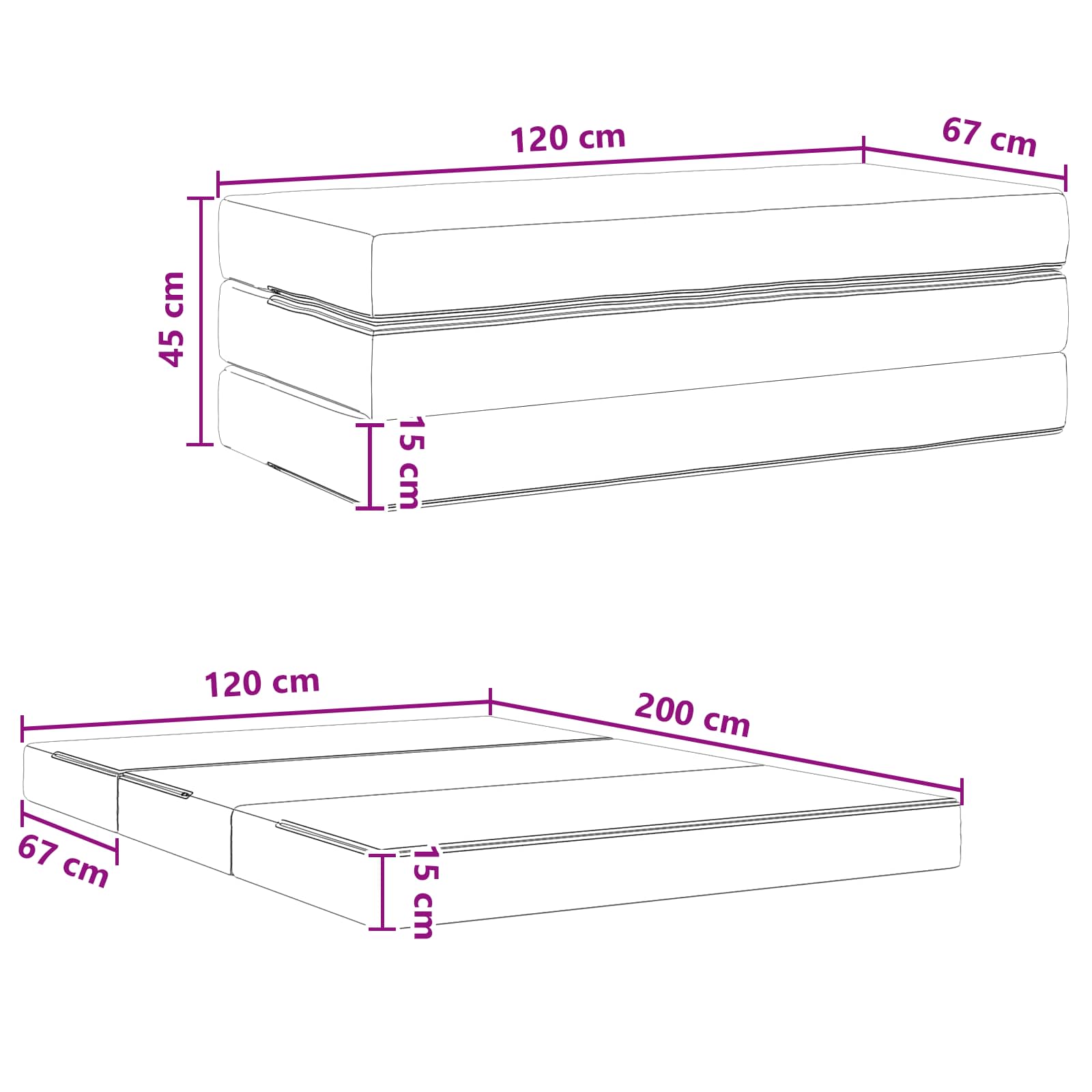 Sofa na razvlačenje 120 x 67 x 45 cm Svjetlosiva