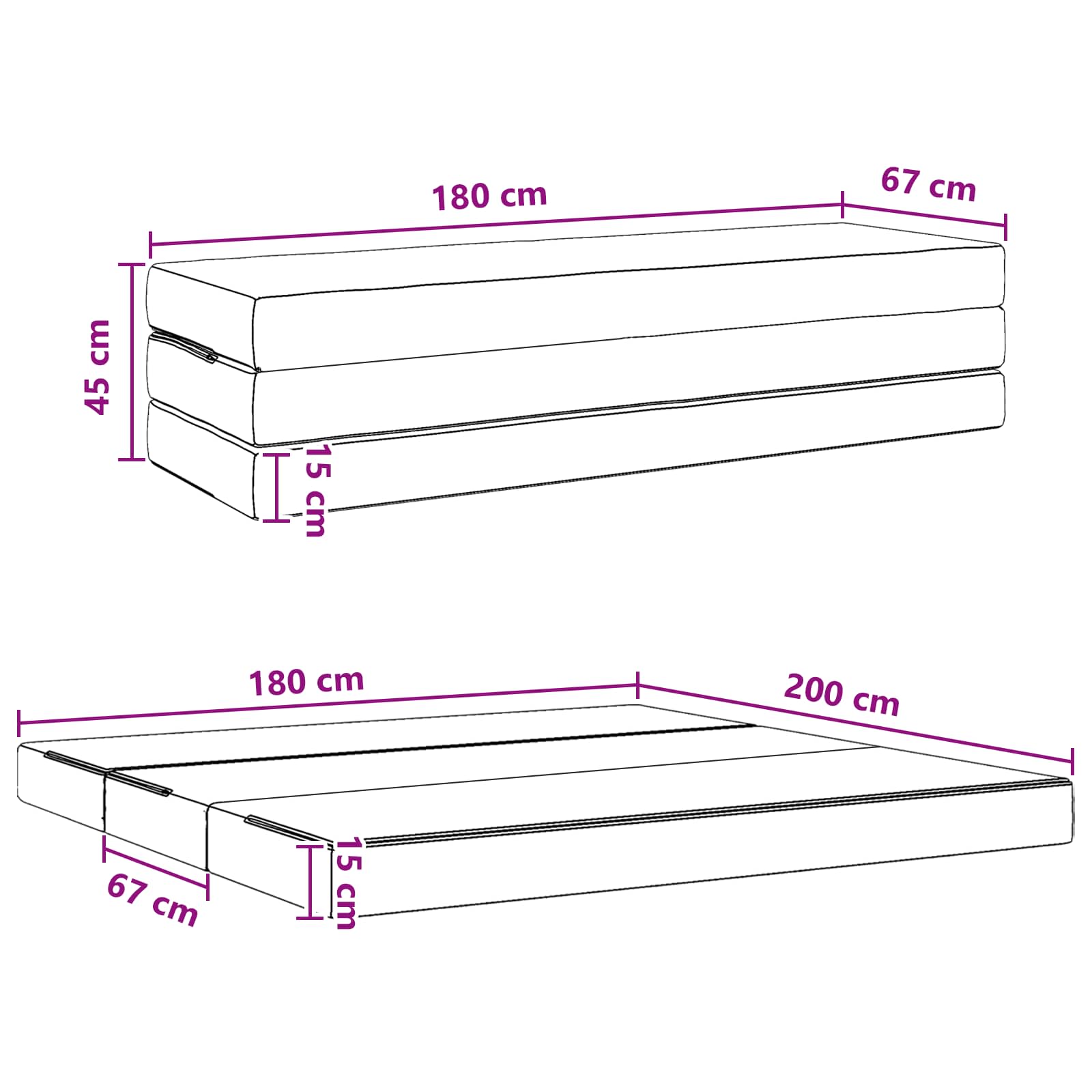 Sofa na razvlačenje 180 x 67 x 45 cm Tamnosiva