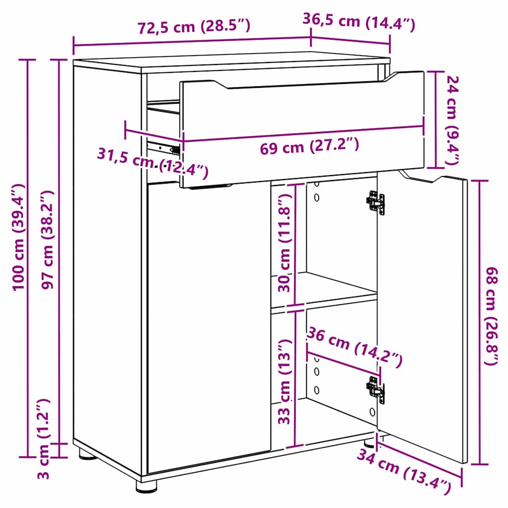 Kupaonski ormar s ladicama Betonski sivi 72,5 x 36,5 x 100 cm