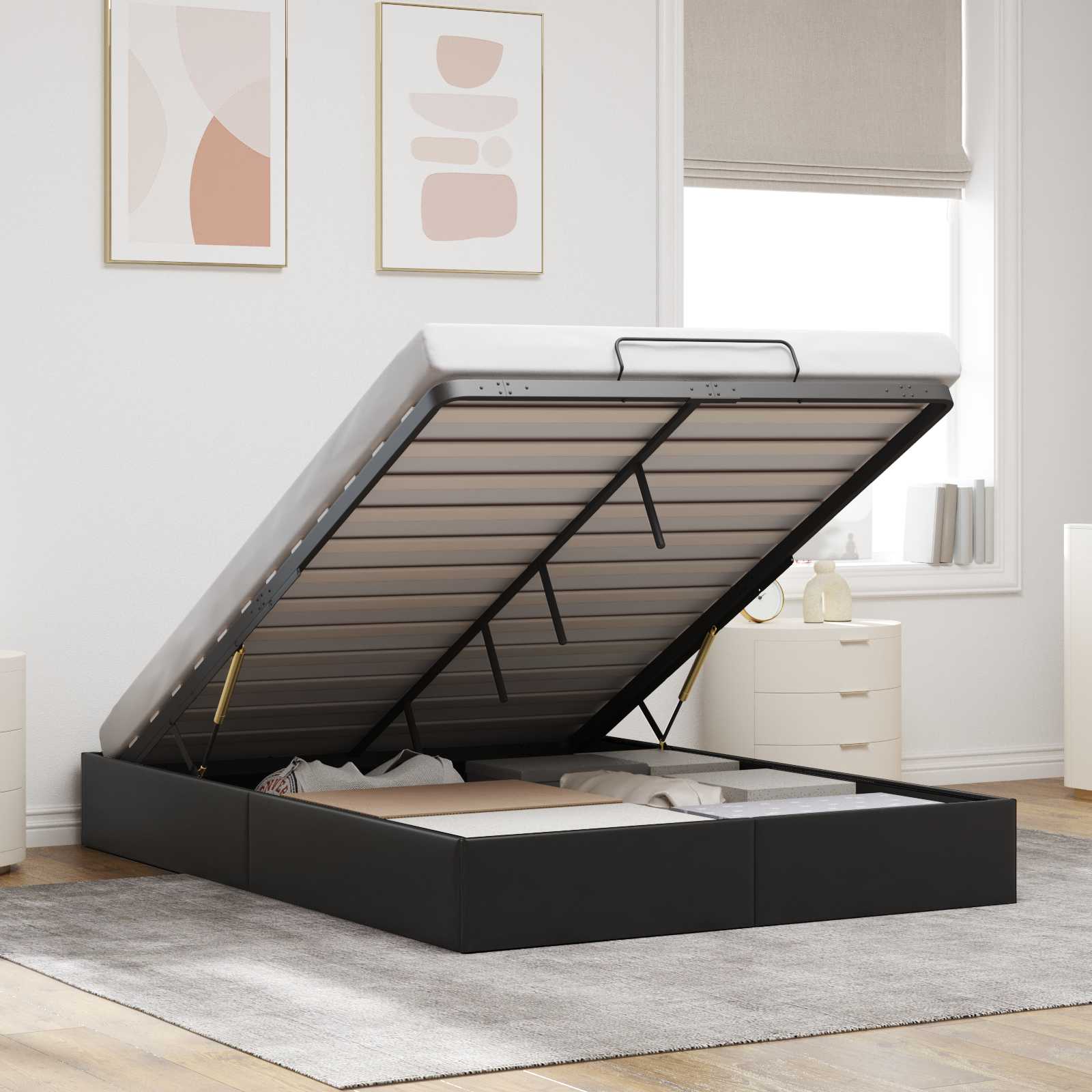 Otomanski krevet Crna 153 x 203 cm Umjetna koža