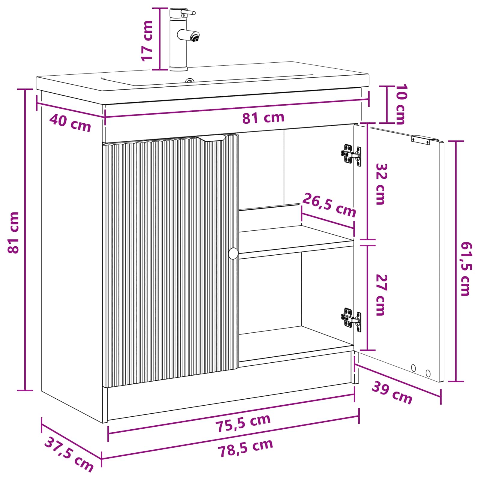 Set namještaja za kupaonicu Dimljeni hrast 78,5 x 37,5 x 81 cm