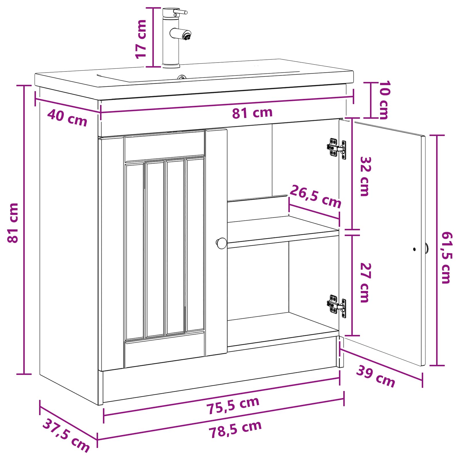 Set namještaja za kupaonicu Dimljeni hrast 78,5 x 37,5 x 81 cm