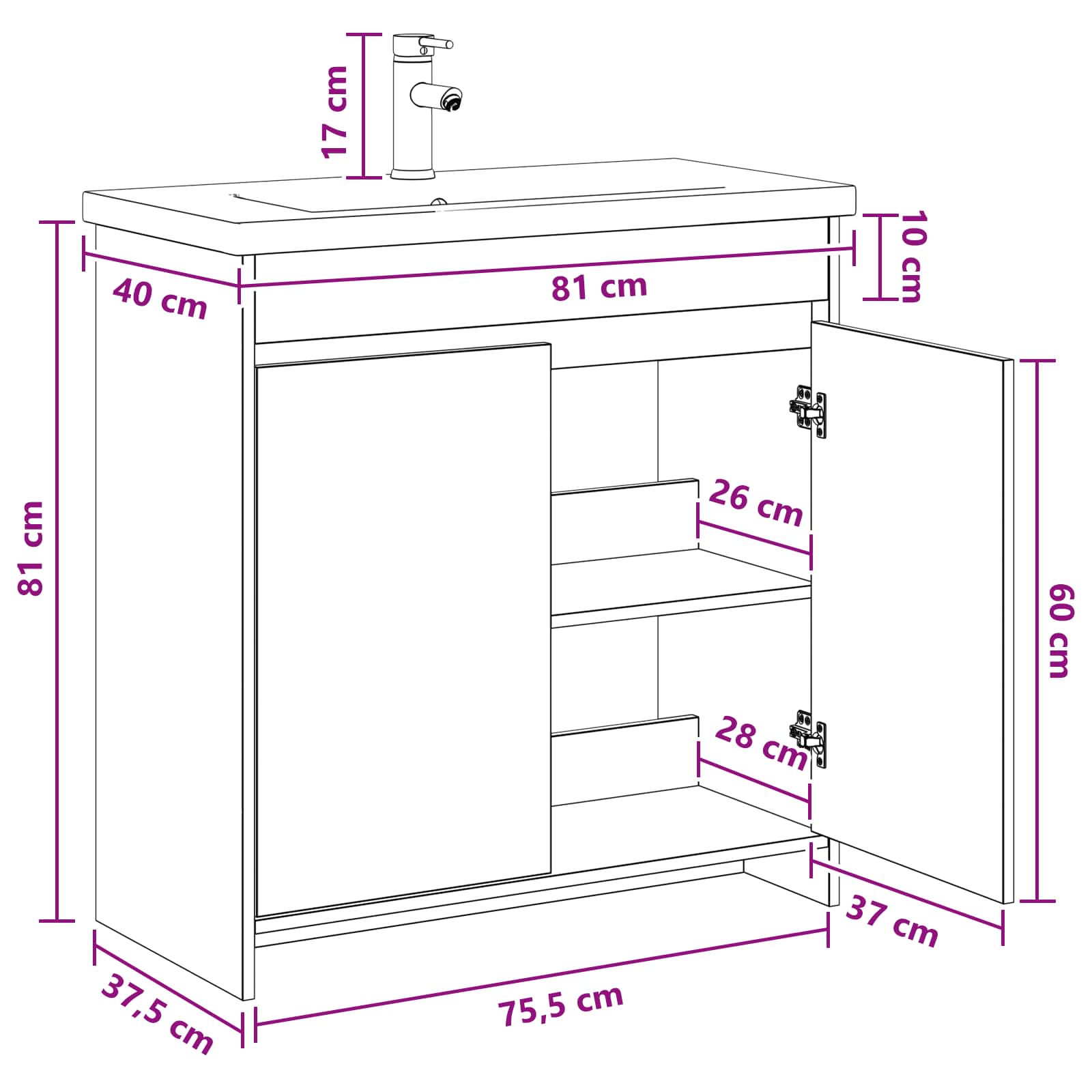 Set namještaja za kupaonicu Crni hrast 81 x 40 x 84,5 cm
