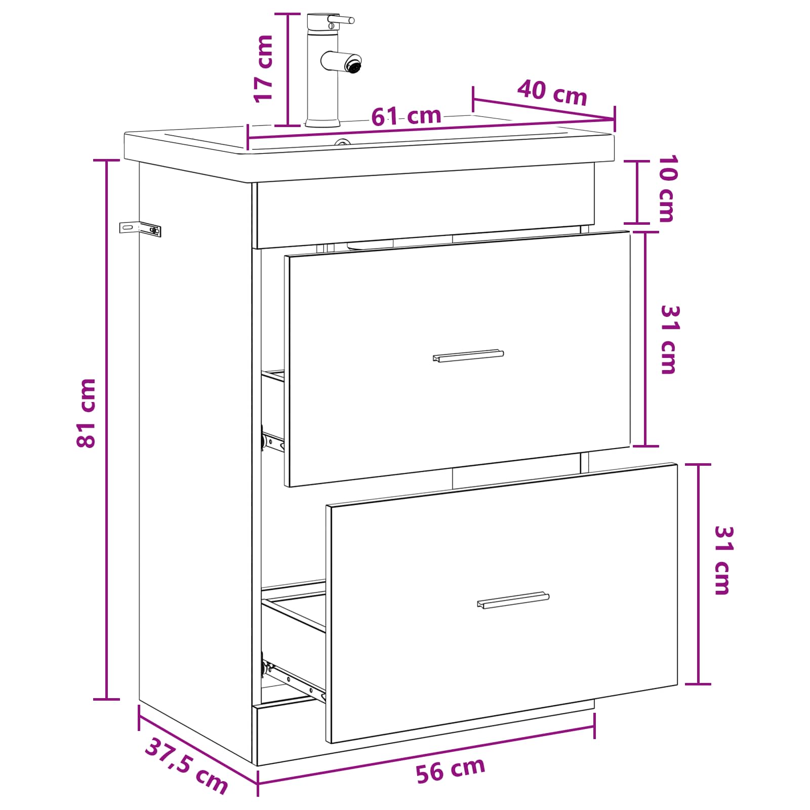 Set namještaja za kupaonicu Betonska siva 61 x 40 x 84,5 cm
