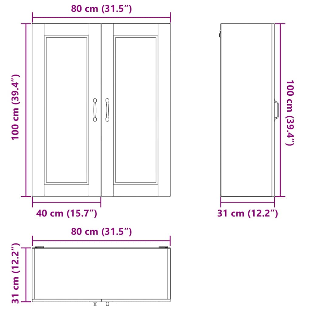Ormar za Zid Crna 80 x 31 x 100 cm Konstruirano drvo