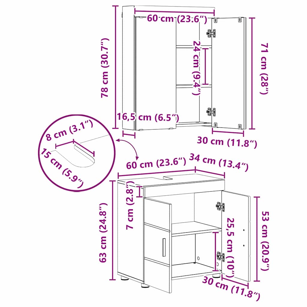Set namještaja za kupaonicu TULUM 4 pcs Betonski sivi