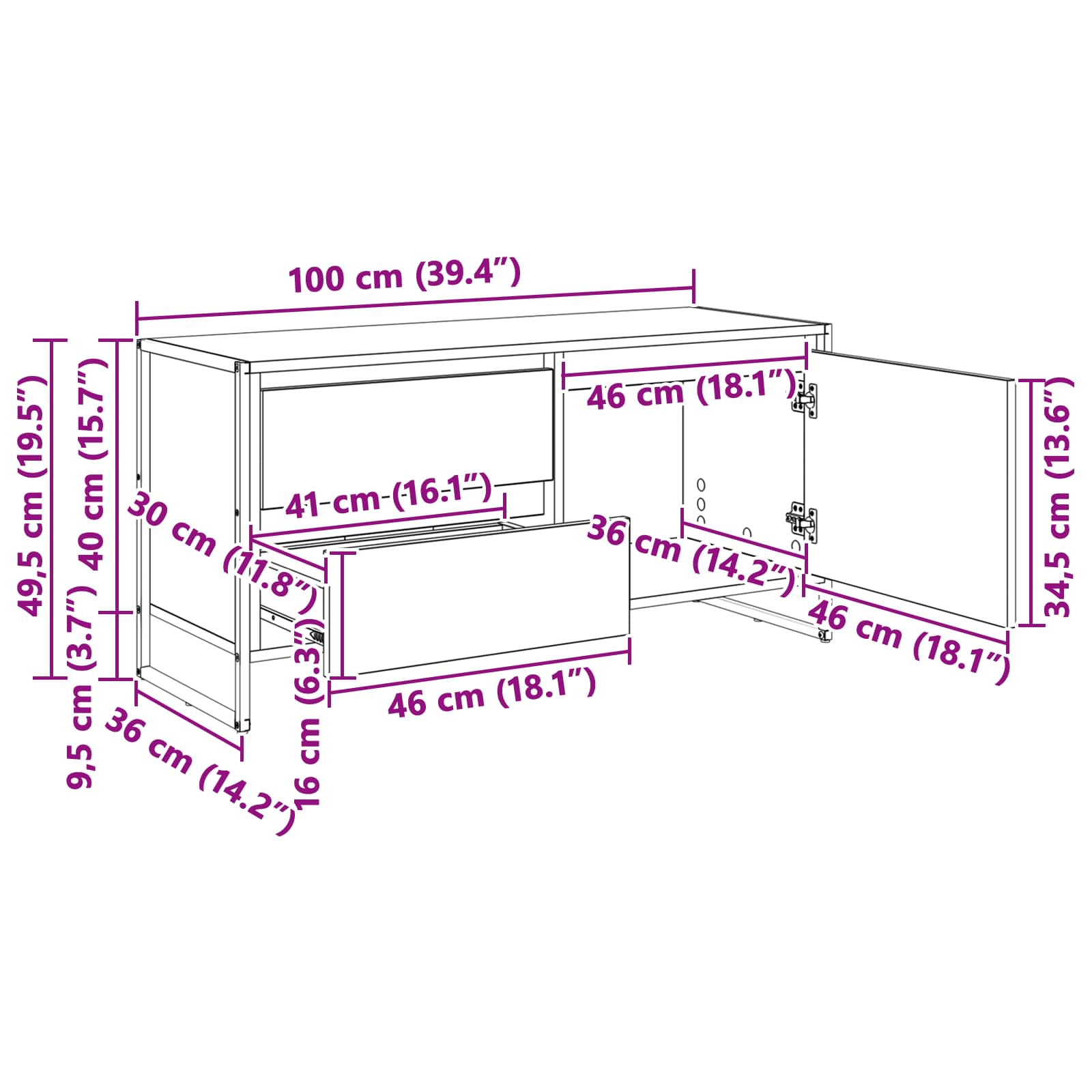 TV ormar s ladicama Umjetnička hrastovina 100 x 36 x 49.5 cm