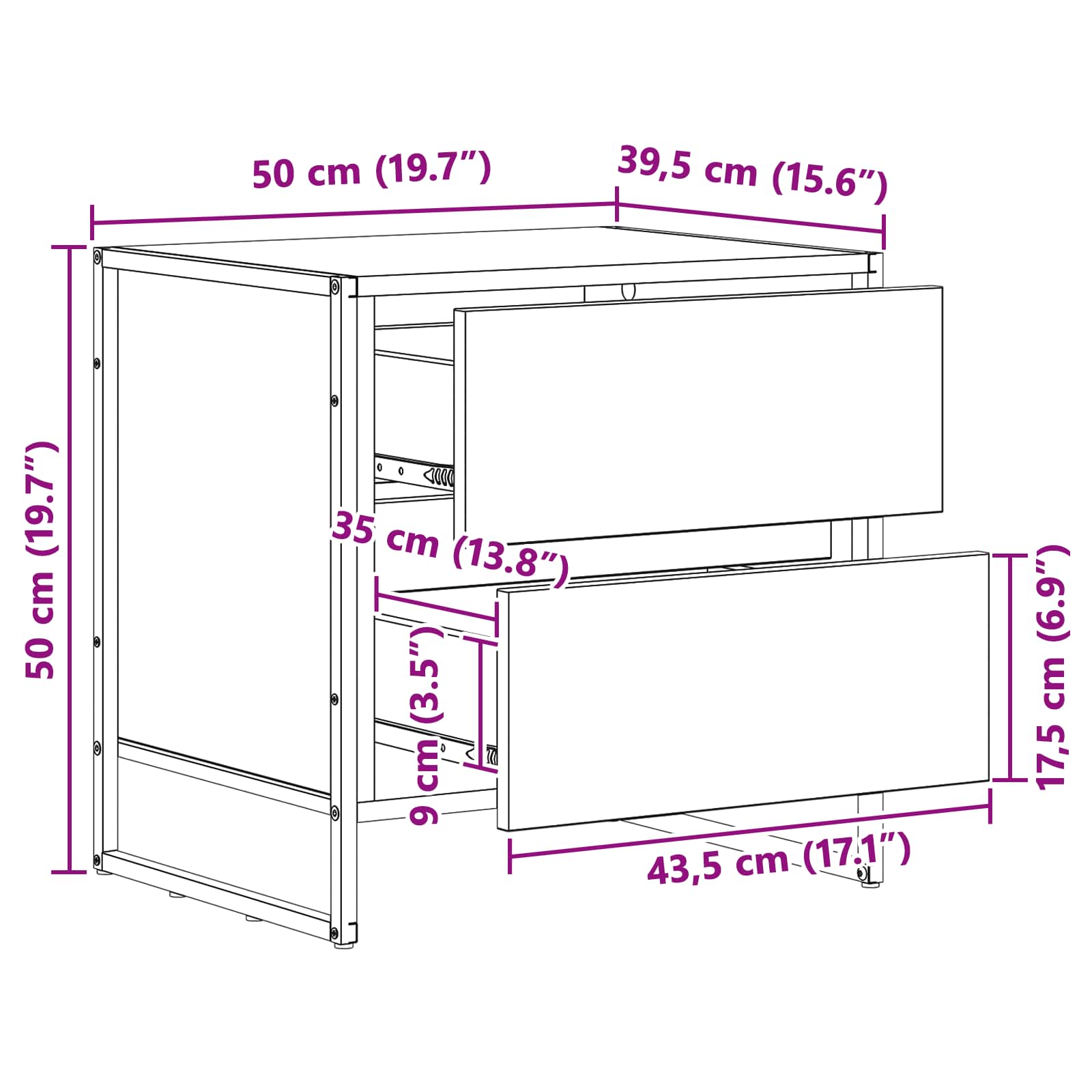 Noćni ormarić s ladicama 2 pcs Crni hrast 50 x 39.5 x 50 cm