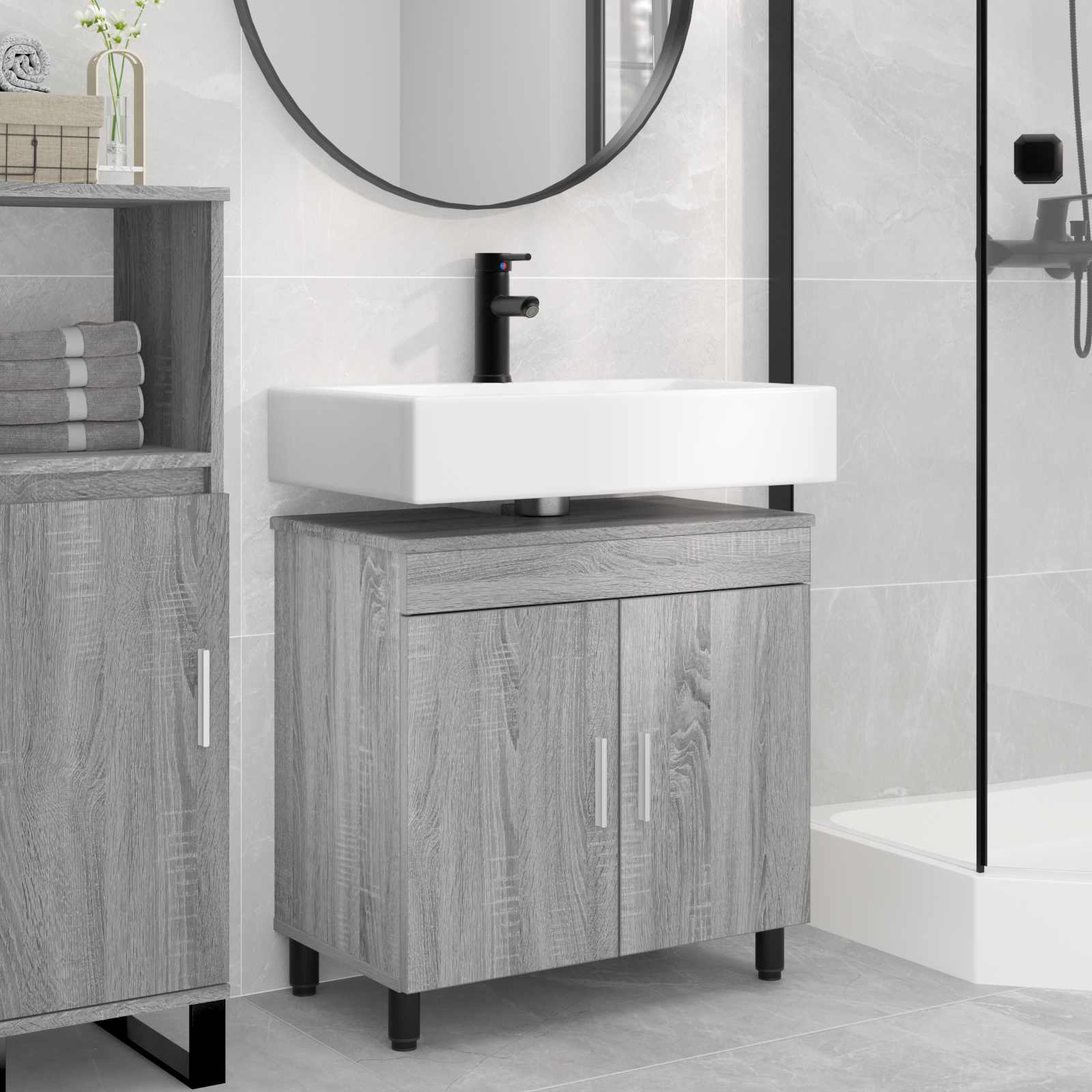 Toaletna jedinica Siva Sonoma 60 x 35 x 60 cm Konstruirano drvo