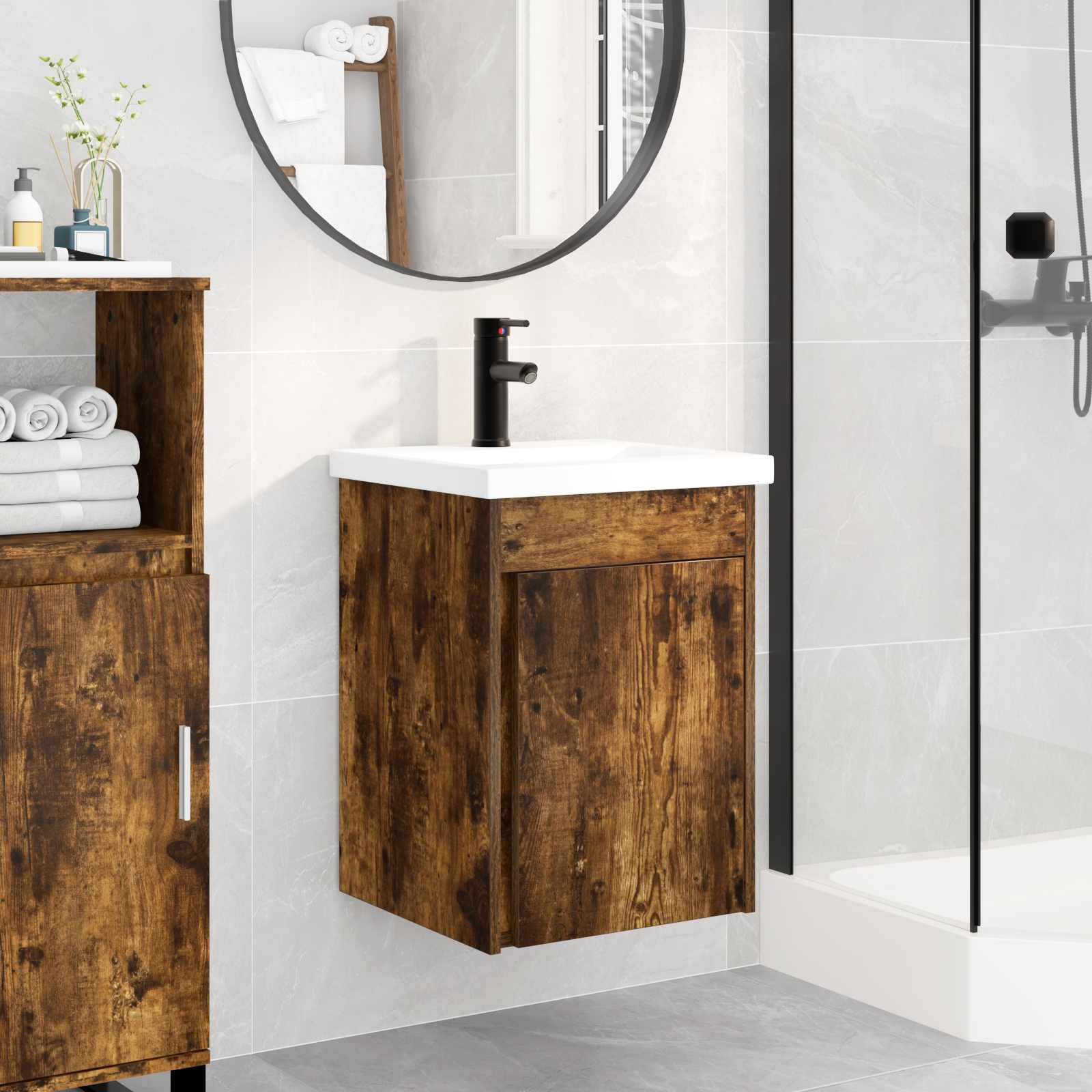 Jedinstveni ormar za kupaonicu s umivaonikom Dimljeni hrast
