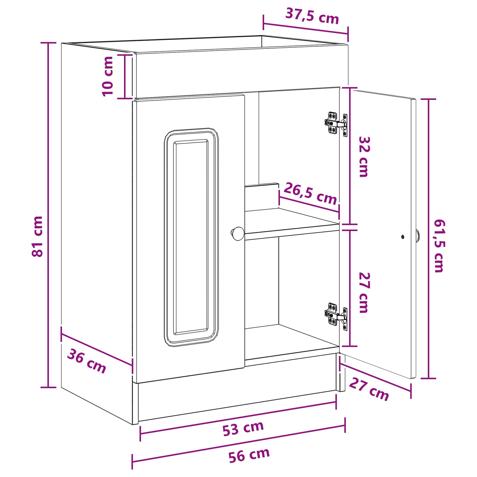 Ormarić ispod umivaonika Bijela visokog sjaja 56 x 37,5 x 81 cm