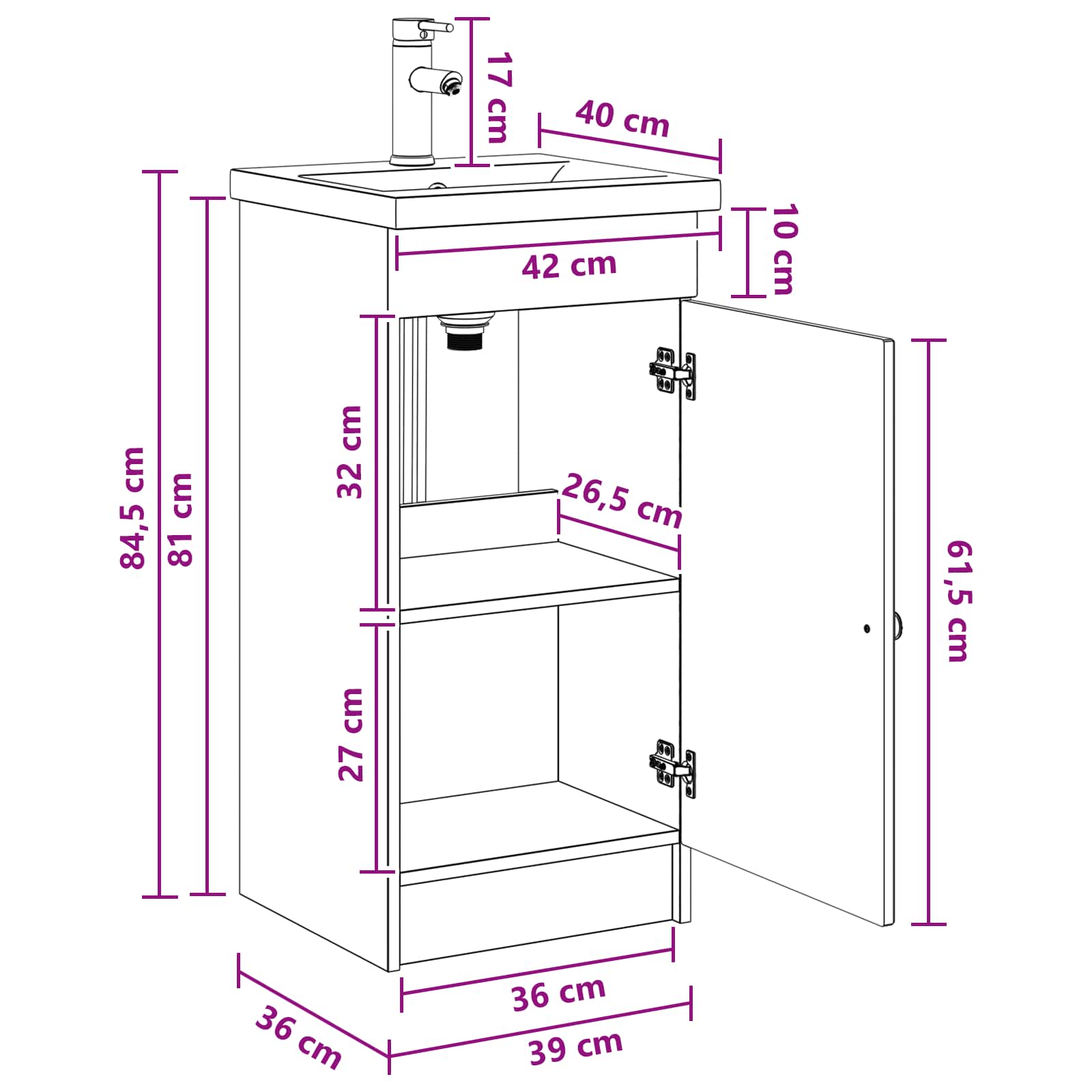 Kupaonski umivaonik s sudoperom Staro drvo 42 x 40 x 84,5 cm