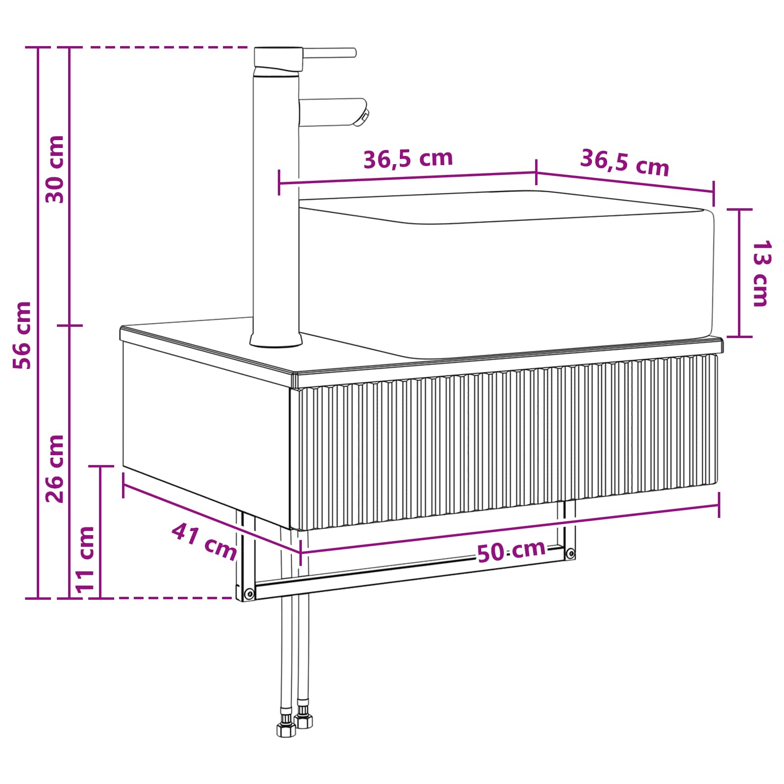 Zidni sudoper Crna 50 x 41 x 39 cm Konstruirano drvo