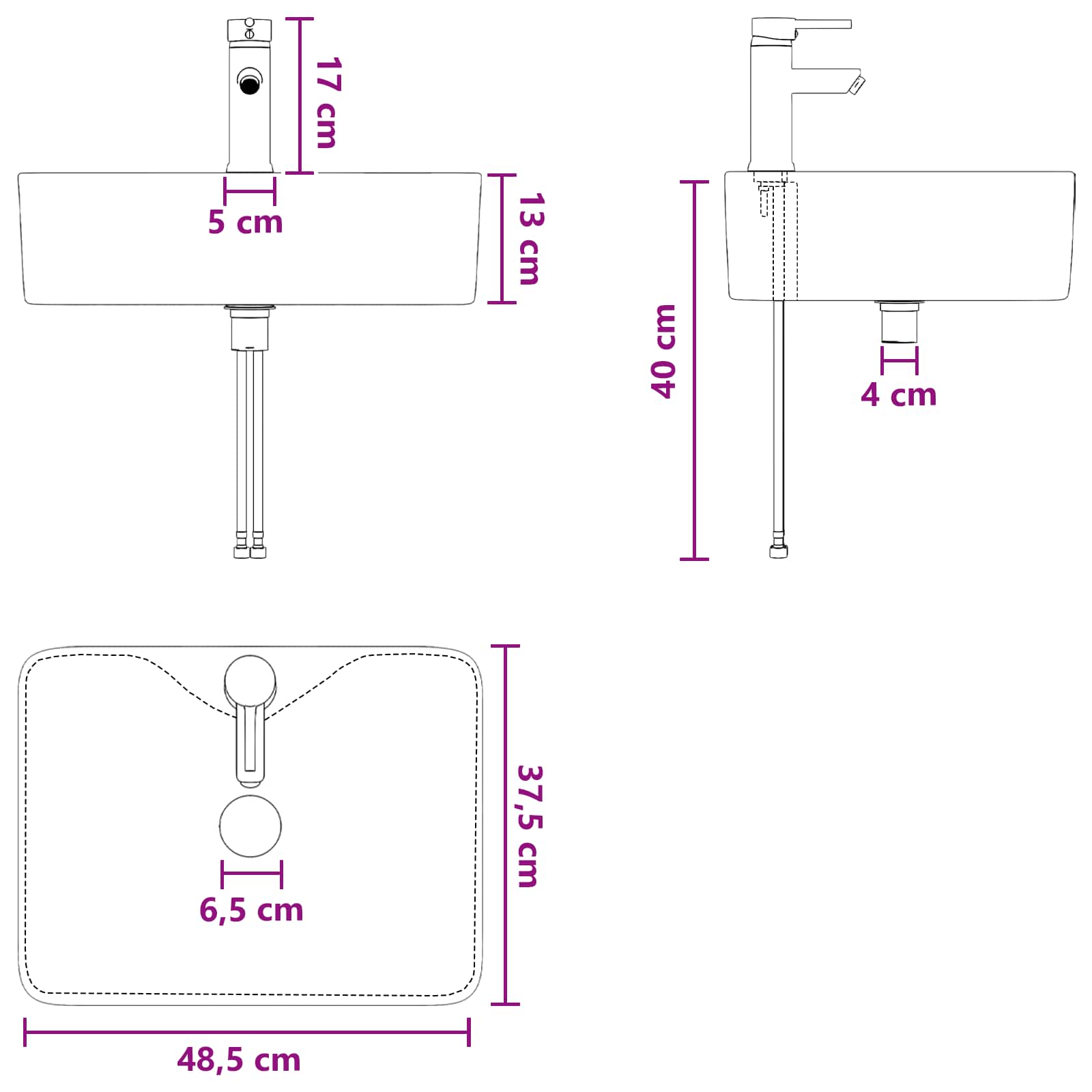 Umivaonik za kupaonicu Krom 48,5 x 37,5 x 13 cm Metal