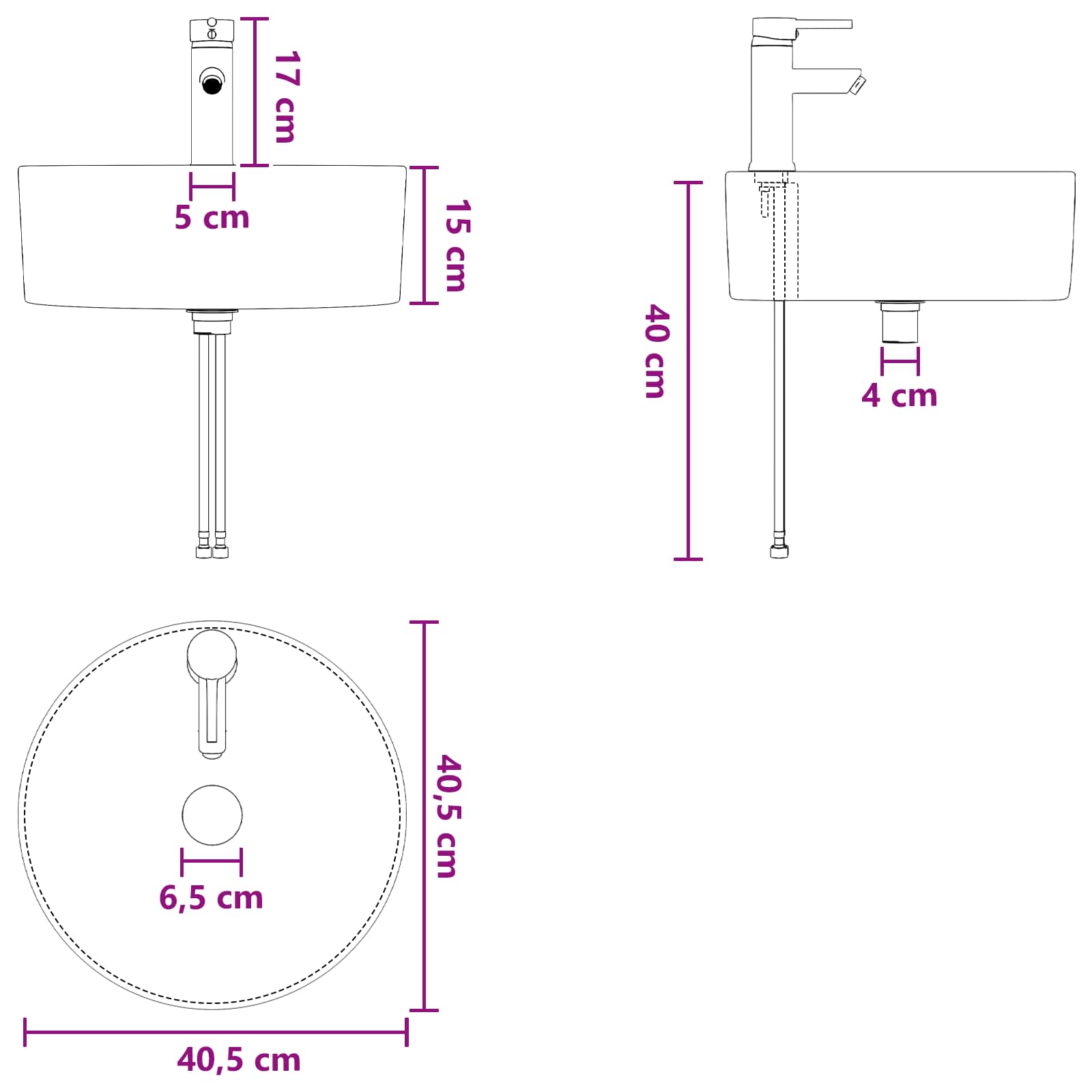 Umivaonik za kupaonicu Mat Crna 40,5 x 40,5 x 15 cm Metal