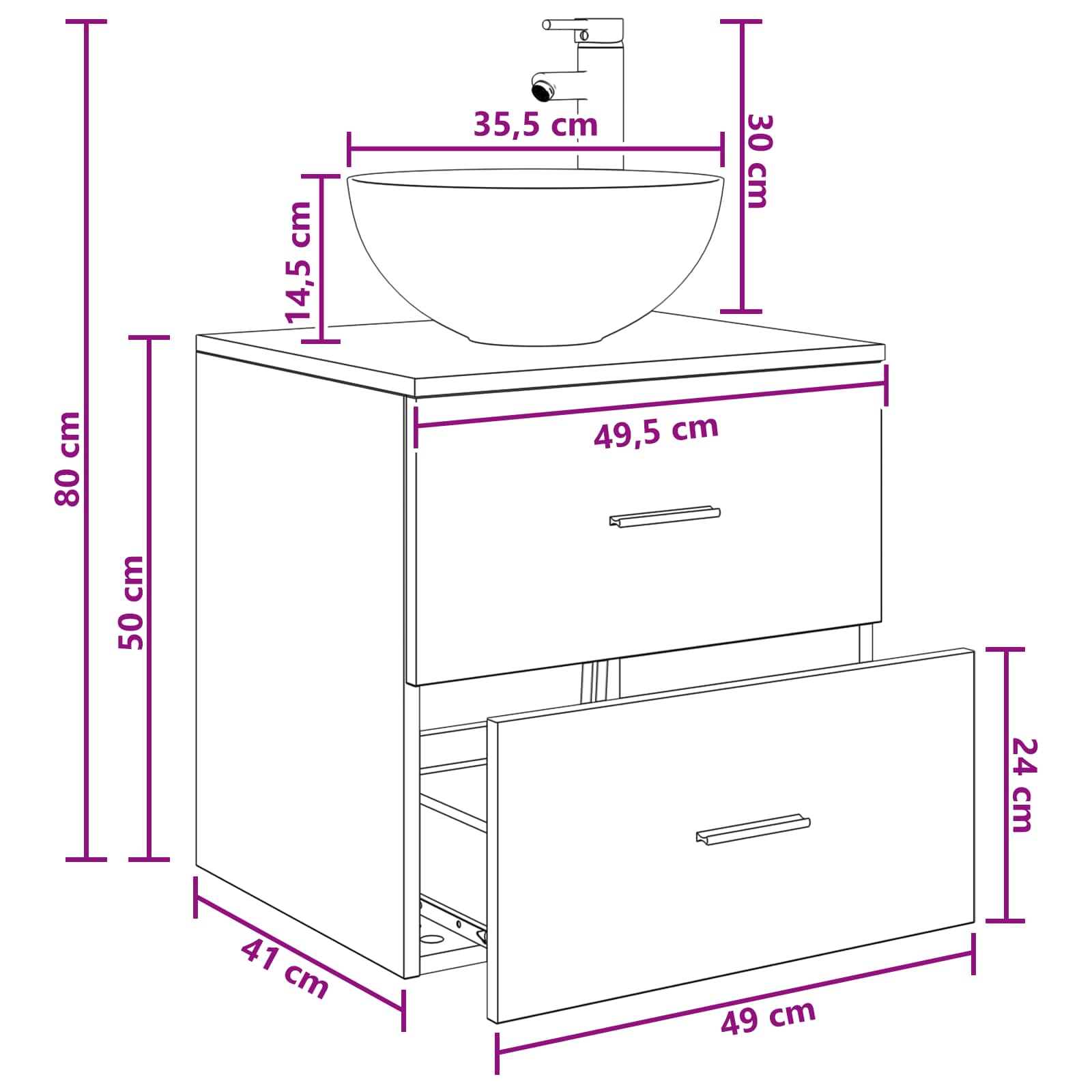 Umivaonik s policom Staro drvo 49,5 x 41 x 64,5 cm