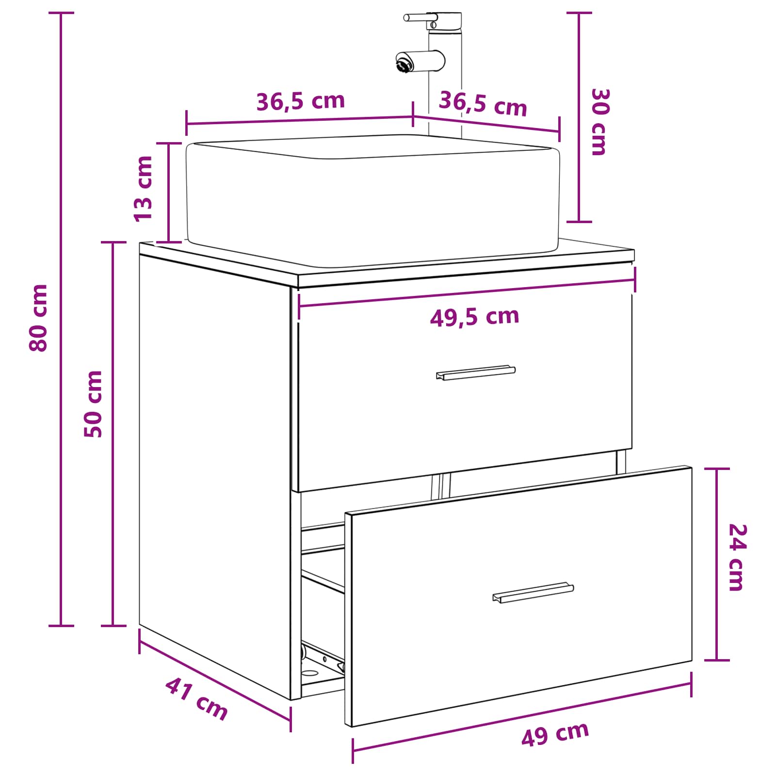 Umivaonik s policom Dimljeni hrast 49,5 x 41 x 63 cm