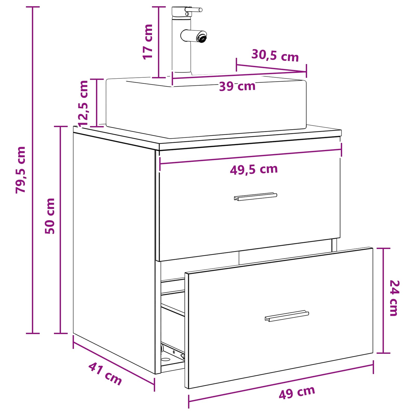 Umivaonik s policom Crni hrast 49,5 x 41 x 62,5 cm