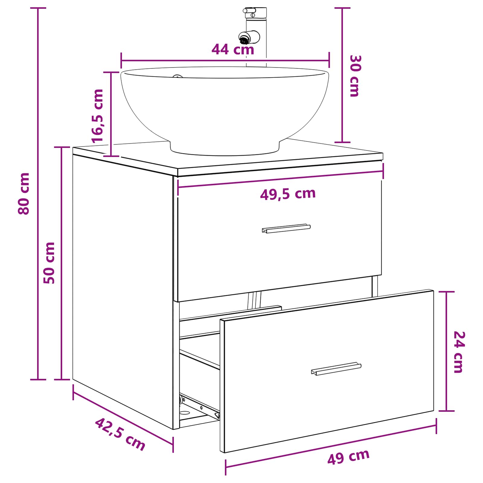 Umivaonik s policom Staro drvo 49,5 x 44,5 x 66,5 cm