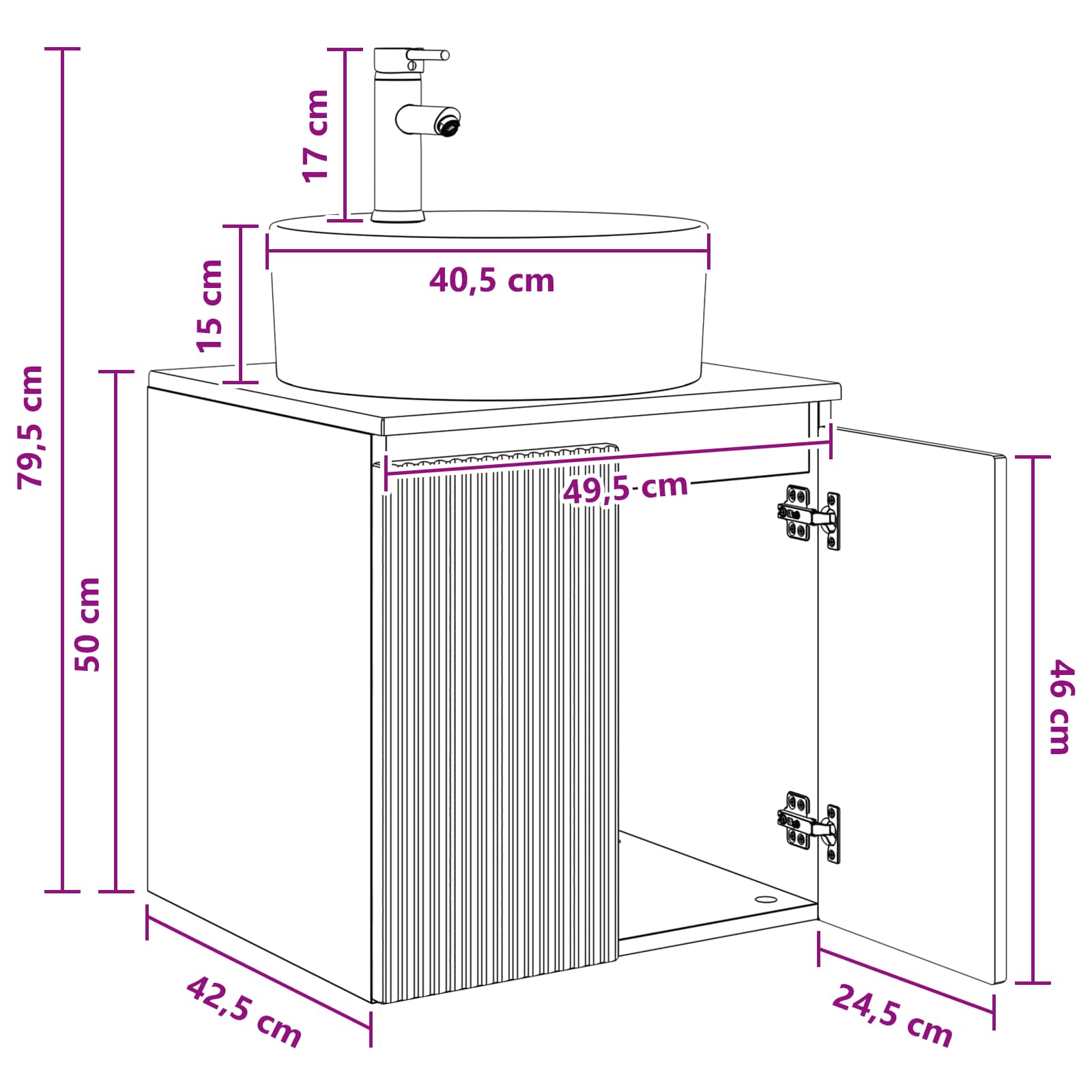 Umivaonik s policom Betonska siva 49,5 x 44,5 x 65 cm
