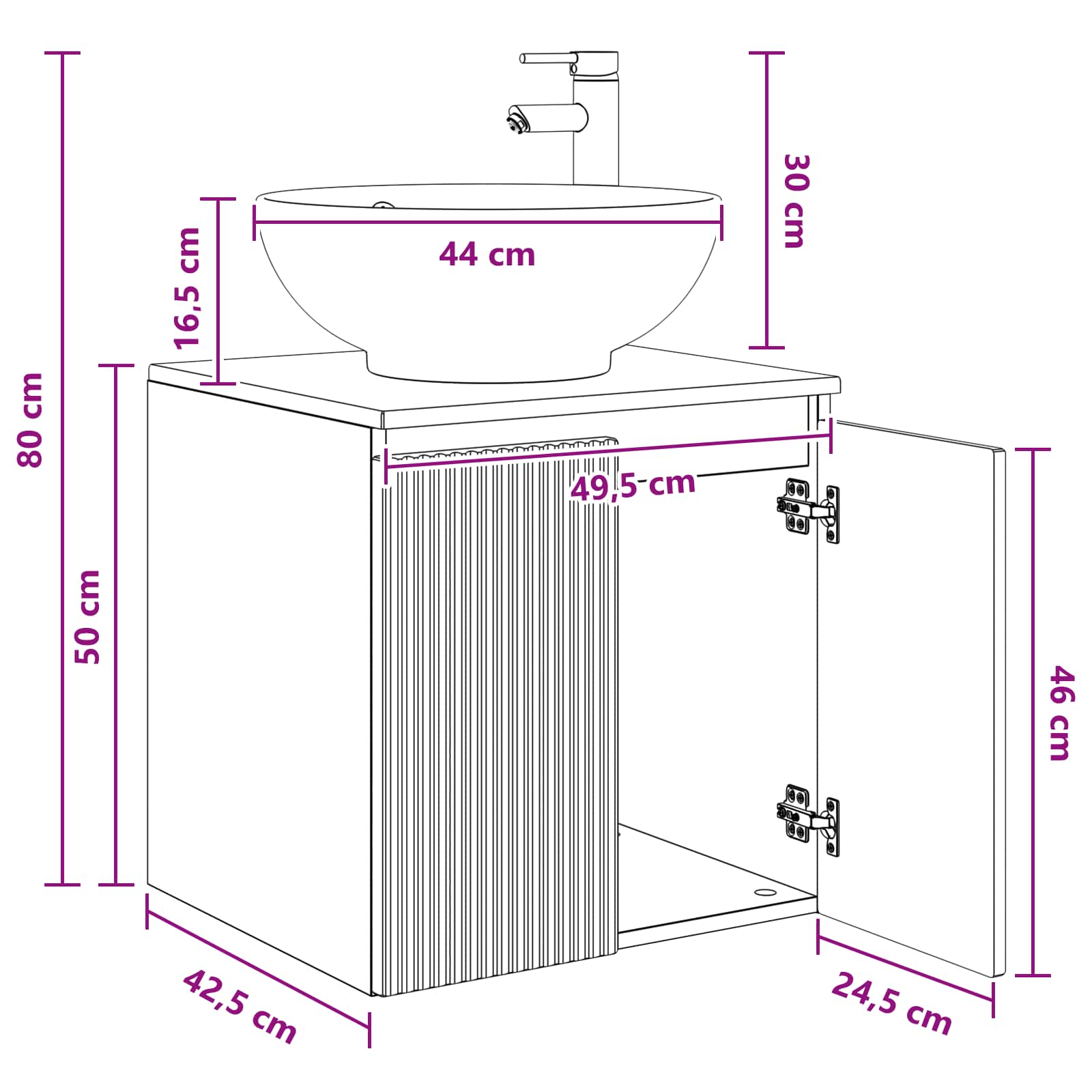 Umivaonik s policom Staro drvo 49,5 x 44,5 x 65 cm