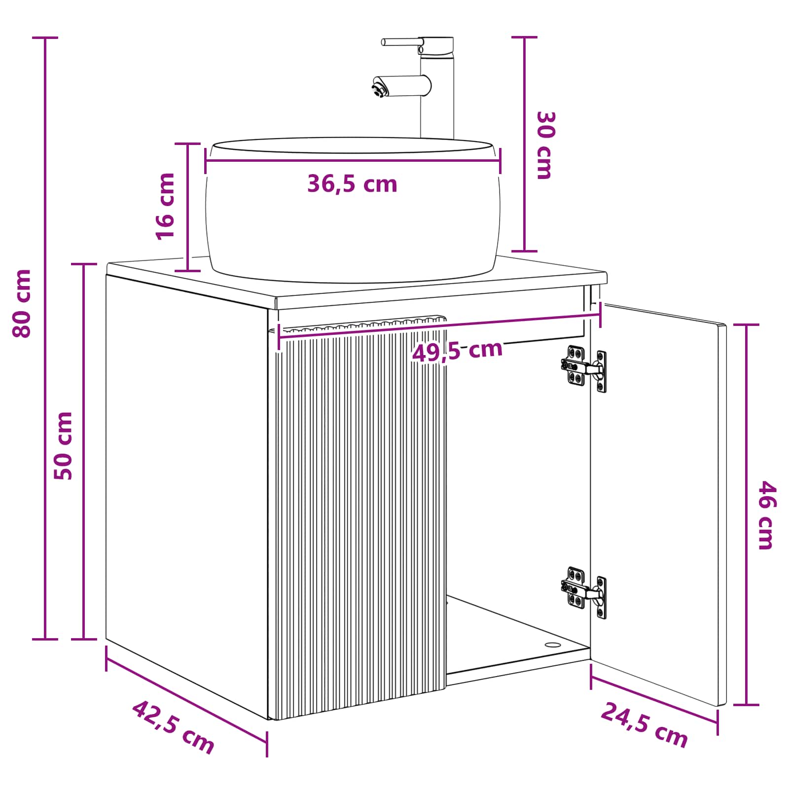 Umivaonik s policom Dimljeni hrast 49,5 x 44,5 x 66 cm