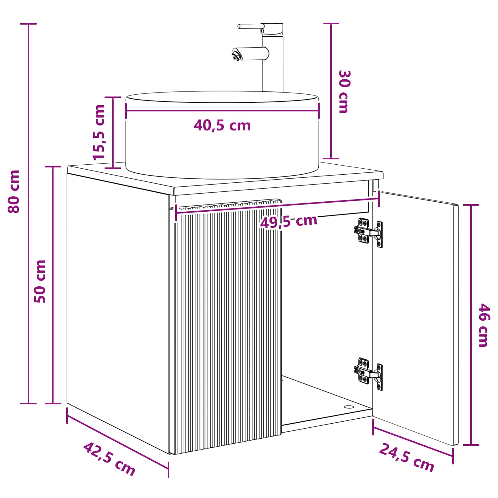 Umivaonik s policom za zid Crna 49,5 x 44,5 x 65,5 cm