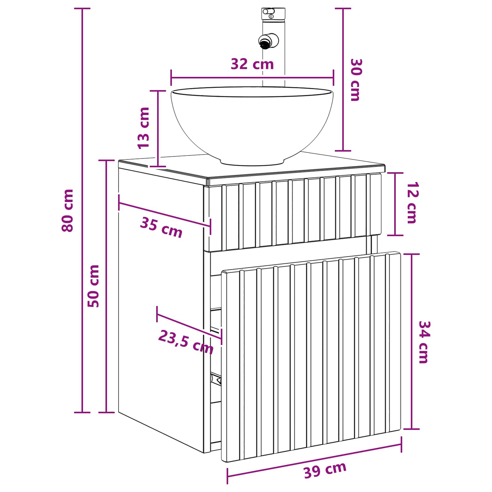 Umivaonik s policom za zid Siva Sonoma 39 x 35 x 63 cm