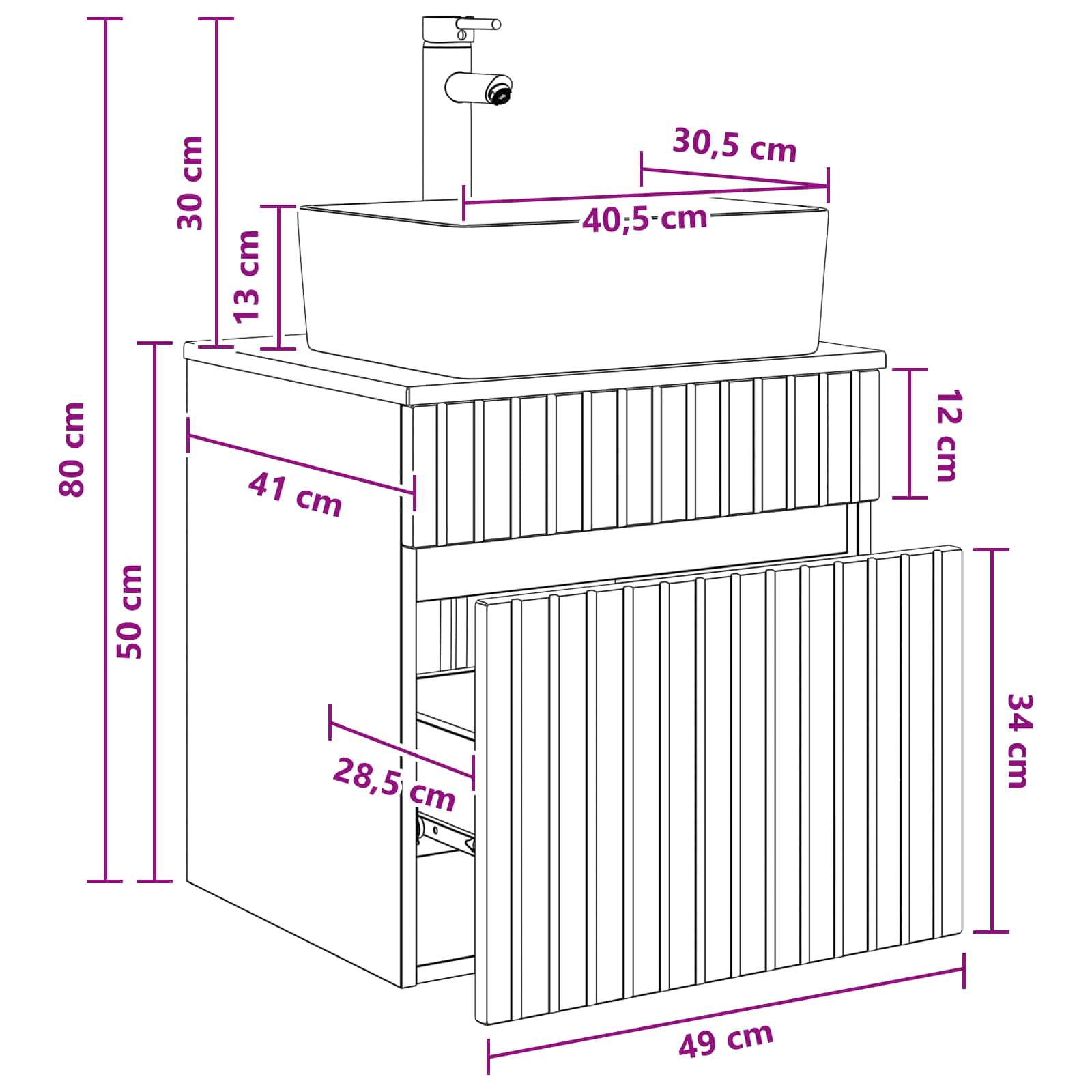 Umivaonik s policom za zid Crna 49 x 41 x 63 cm