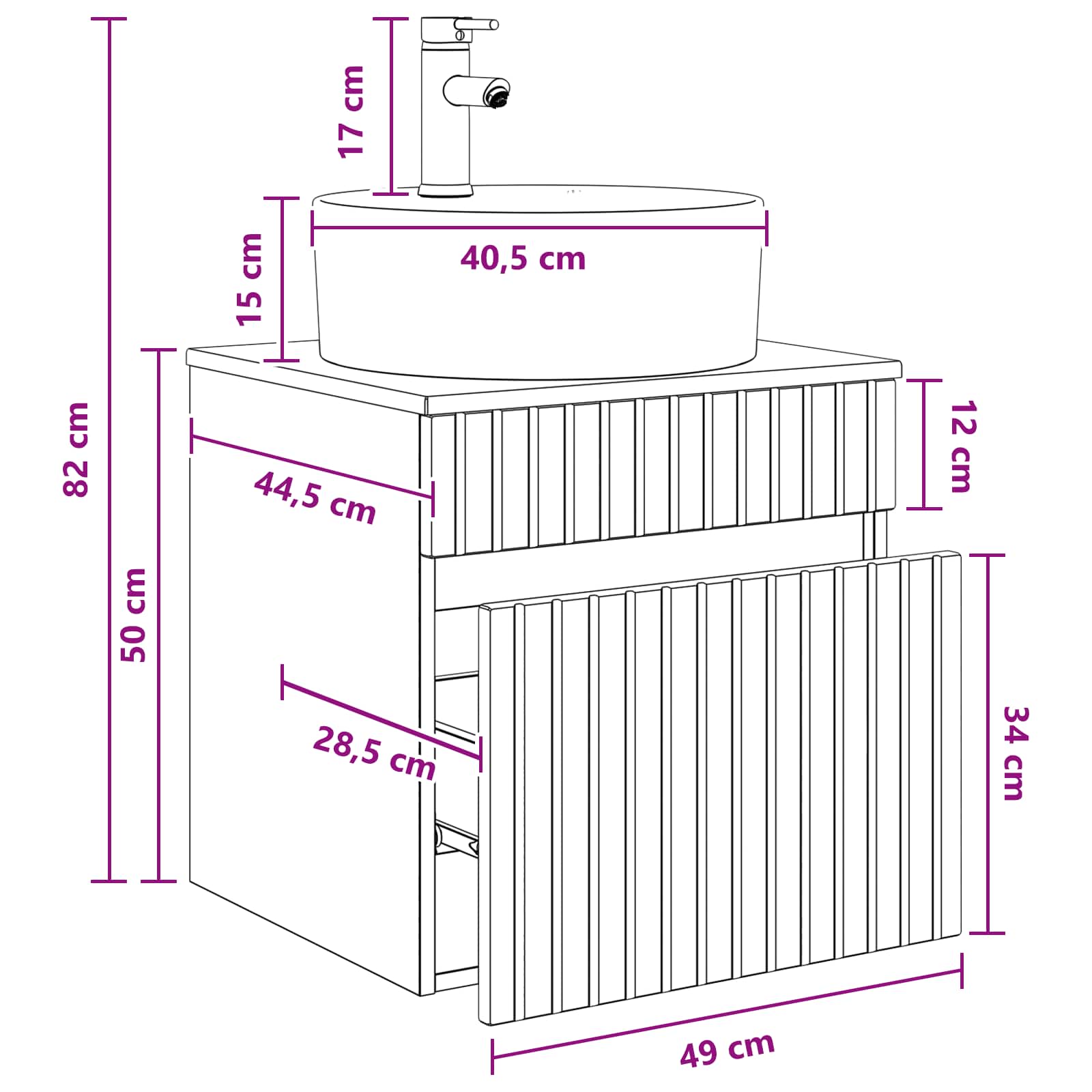 Umivaonik s policom za zid Hrast sonoma 49 x 44,5 x 65 cm