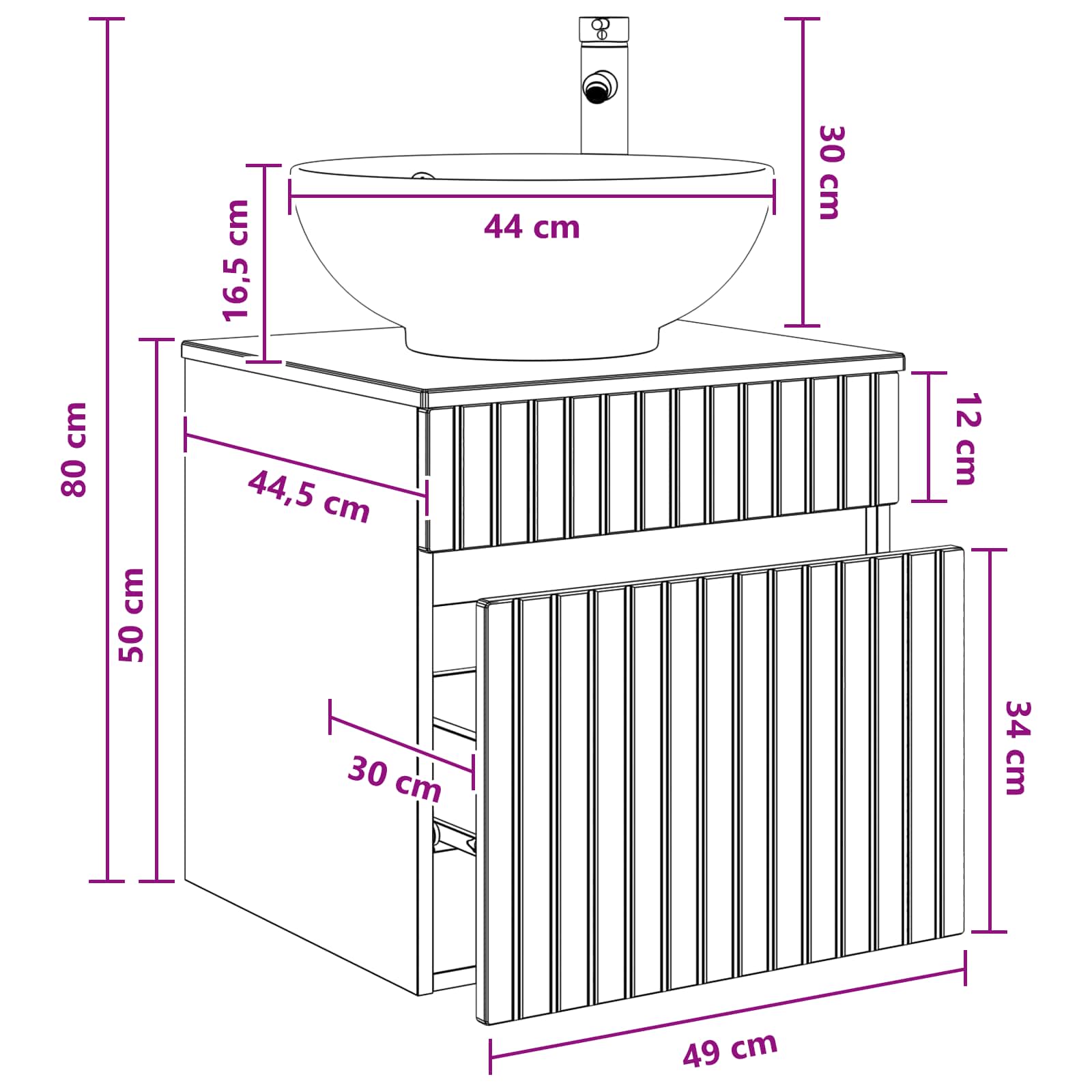 Umivaonik s policom za zid Staro drvo 49 x 44,5 x 66,5 cm