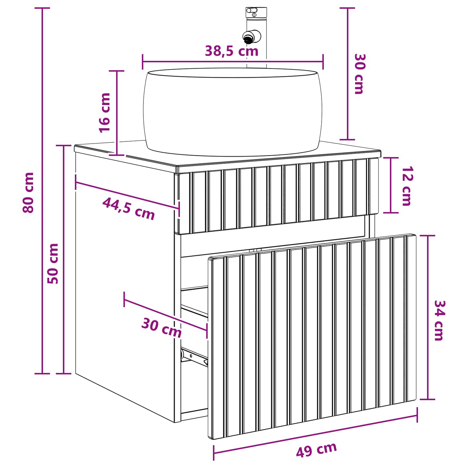 Umivaonik s policom za zid Hrast sonoma 49 x 44,5 x 66 cm