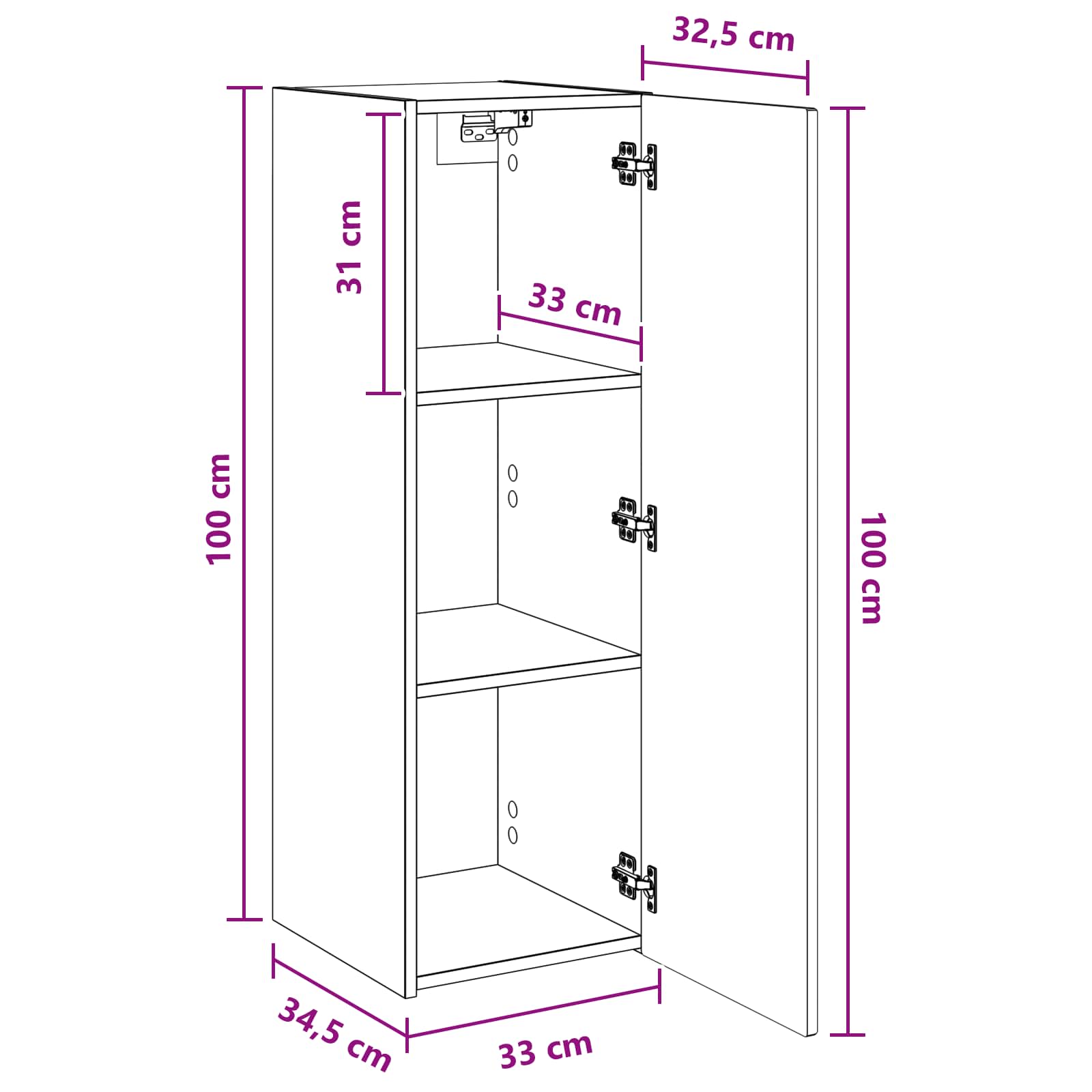 Ormar za Kupaonicu na Zidu Bijela 33 x 34,5 x 100 cm