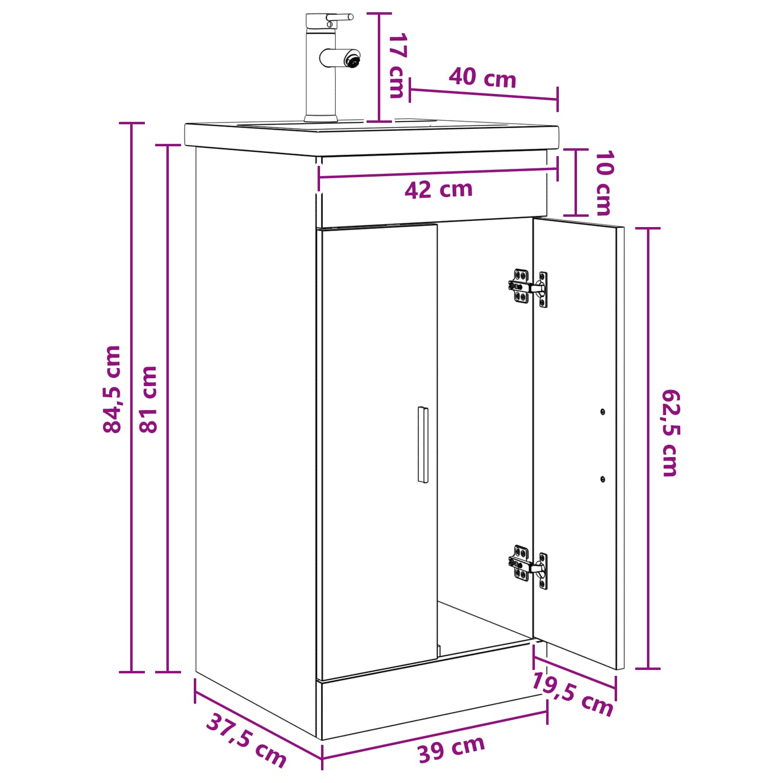 Kupaonski umivaonik s sudoperom Crni hrast 42 x 40 x 84,5 cm