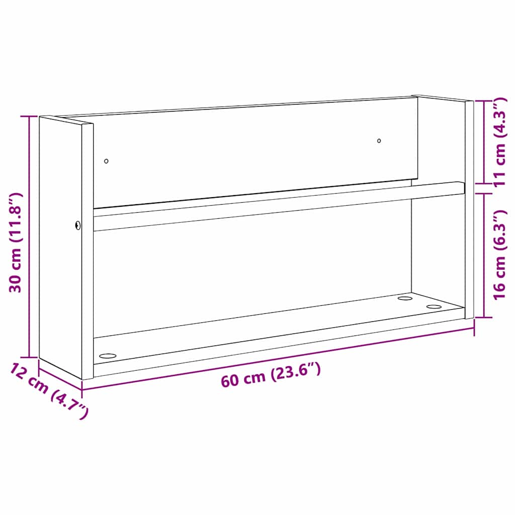 Polica za časopise s policom Dimljeni hrast 60 x 12 x 30 cm