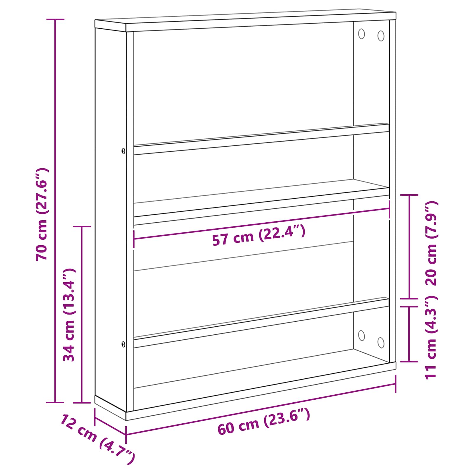 Polica za časopise s policom 2 pcs Siva Sonoma 60 x 12 x 70 cm