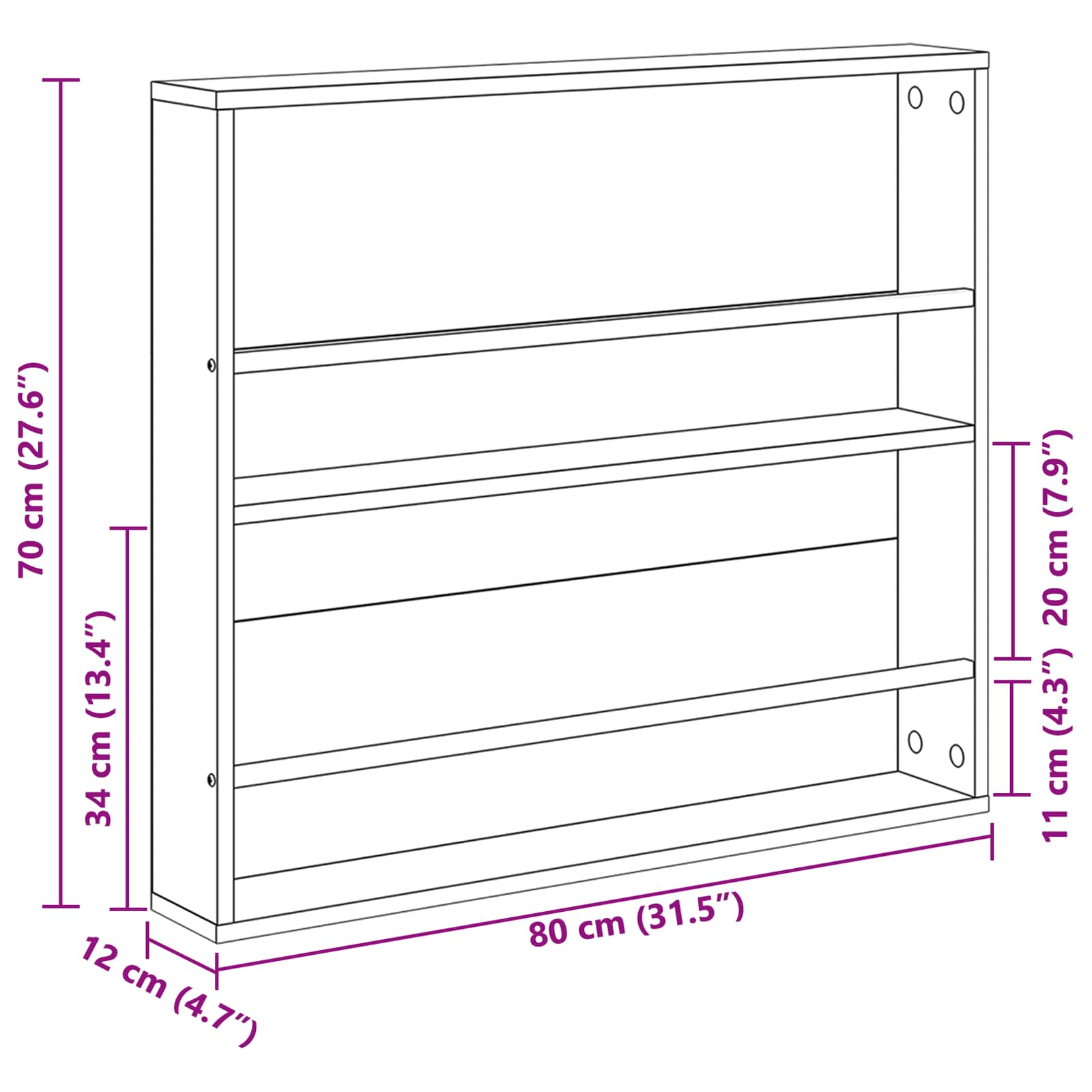 Polica za časopise s policom 2 pcs Siva Sonoma 80 x 12 x 70 cm