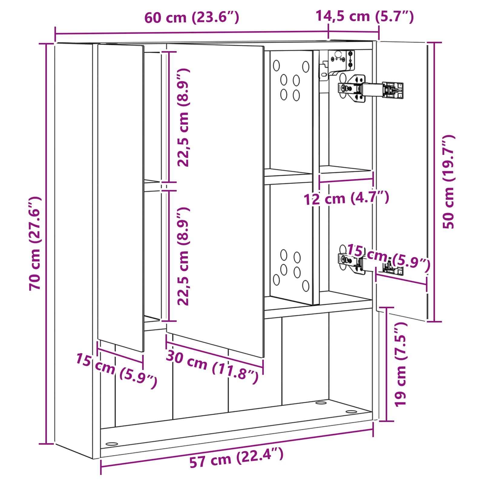 Kupaonski ormar s ogledalom Zidne Staro drvo 60 x 14.5 x 70 cm