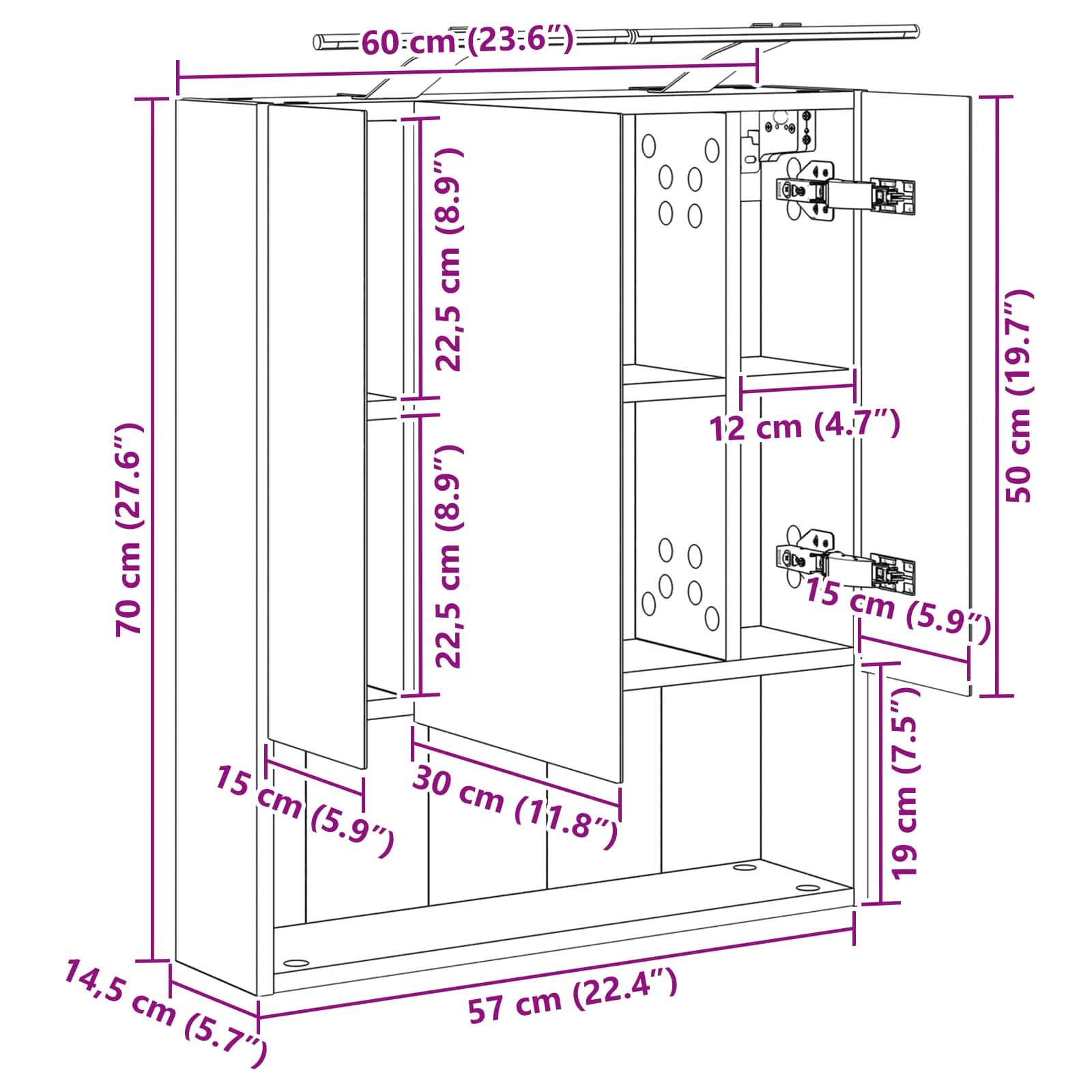 Kupaonski ormar s ogledalom Zidne Staro drvo 60 x 14.5 x 70 cm