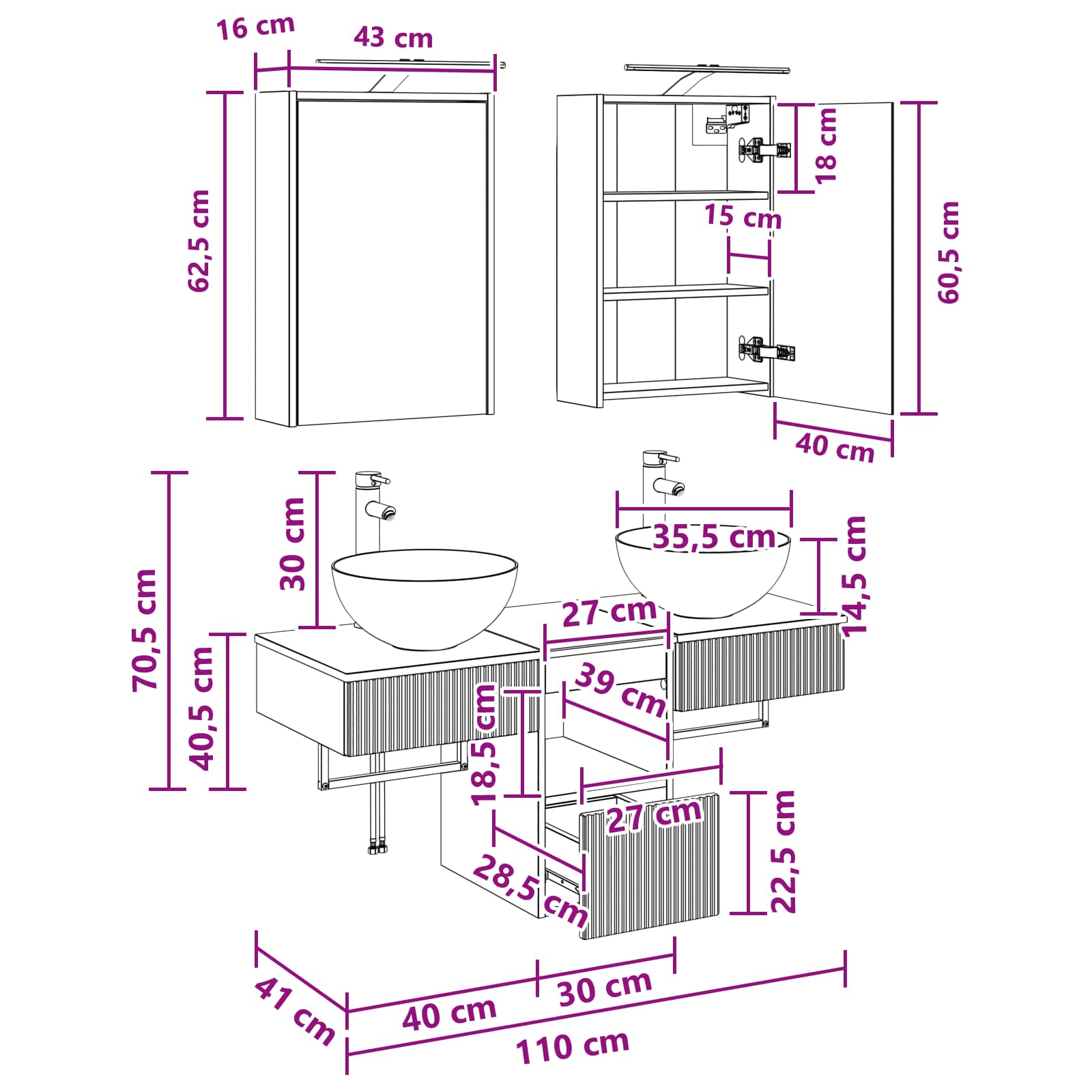 Set ormarića za kupaonicu 5 pcs Betonska siva 43 x 16 x 62,5 cm