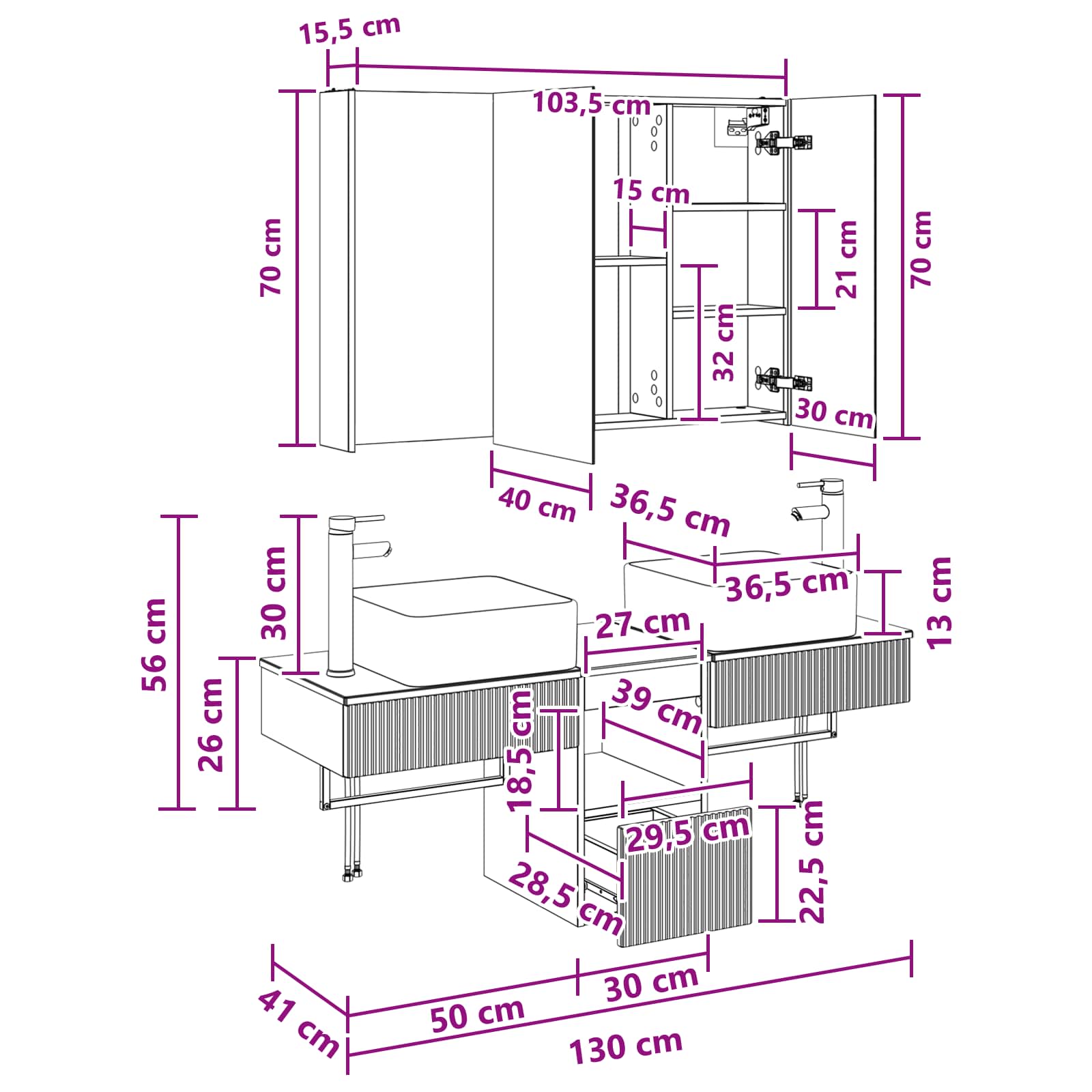 Set ormarića za kupaonicu 4 pcs Betonska siva