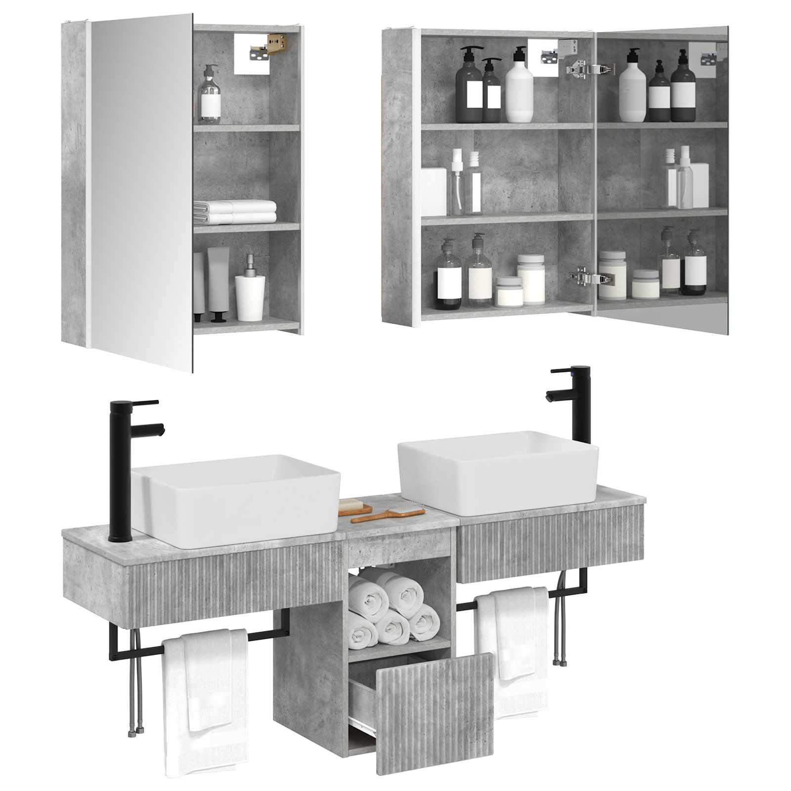 Set ormarića za kupaonicu 5 pcs Betonska siva 53 x 15,5 x 70 cm