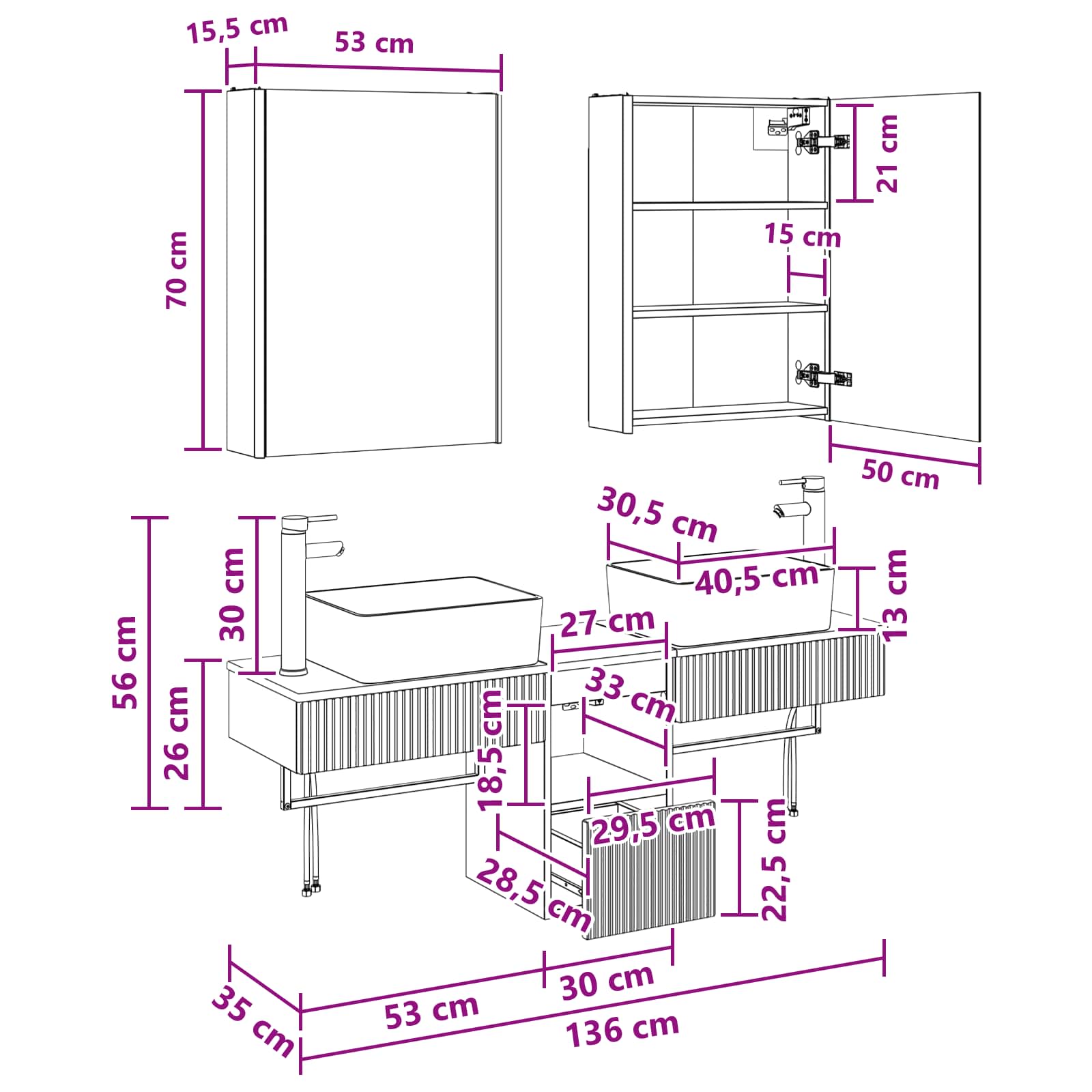 Set ormarića za kupaonicu 5 pcs Hrast artisan 53 x 15,5 x 70 cm