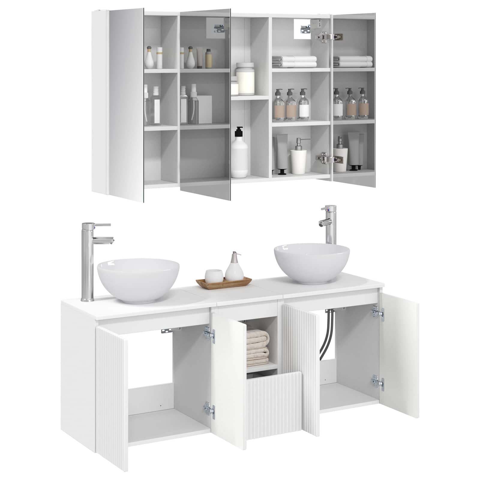 Set ormarića za kupaonicu 4 pcs Bijela 103,5 x 15,5 x 70 cm