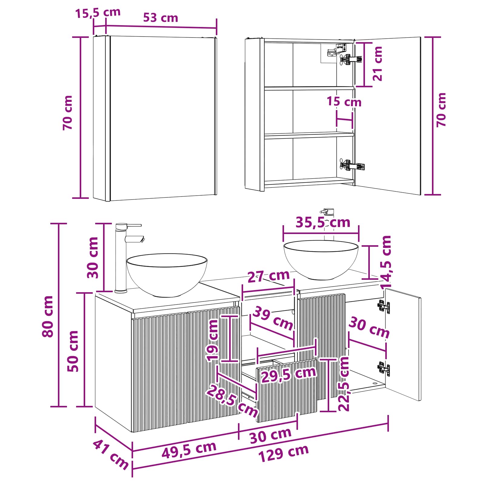 Set ormarića za kupaonicu 5 pcs Betonska siva 53 x 15,5 x 70 cm