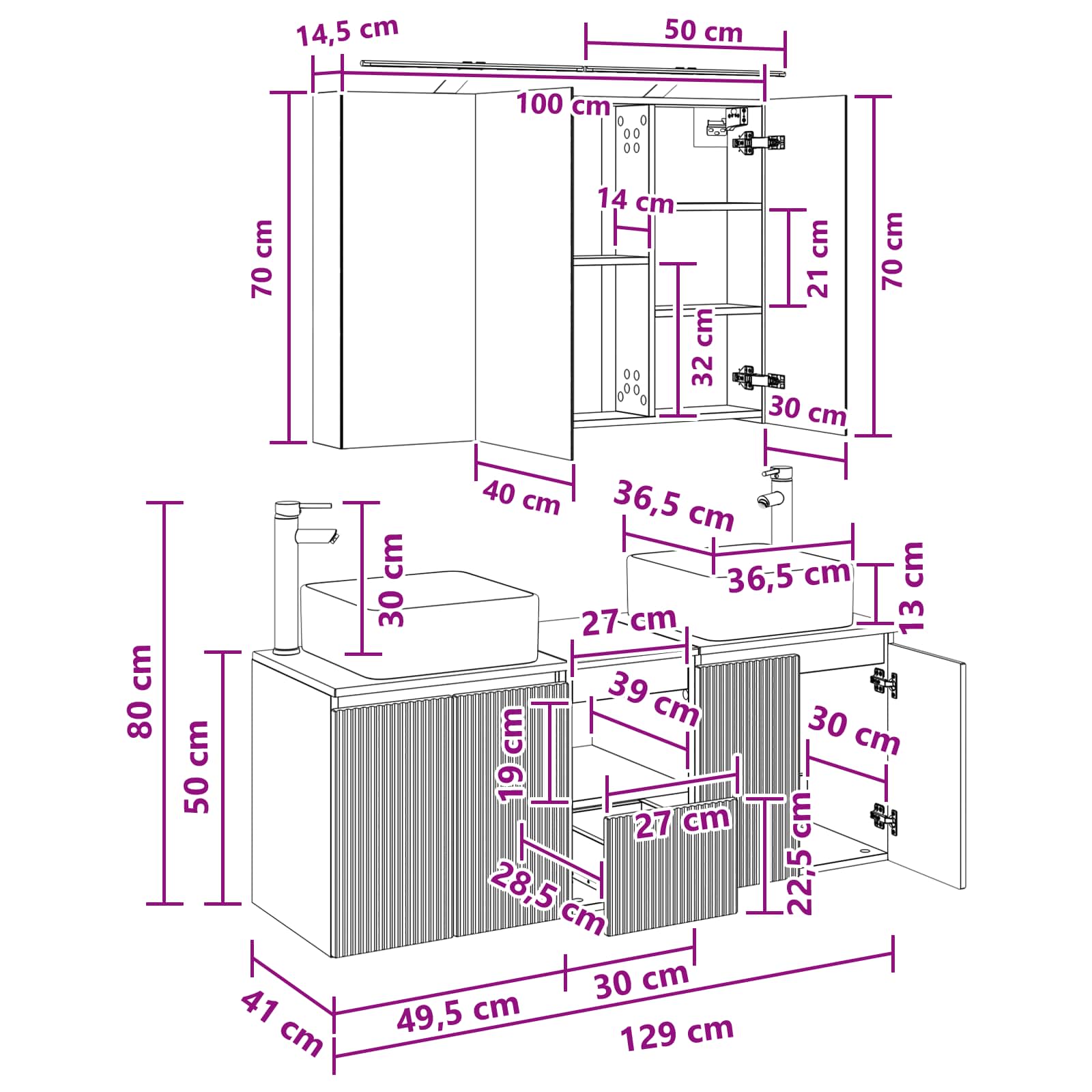 Set ormarića za kupaonicu 4 pcs Betonska siva