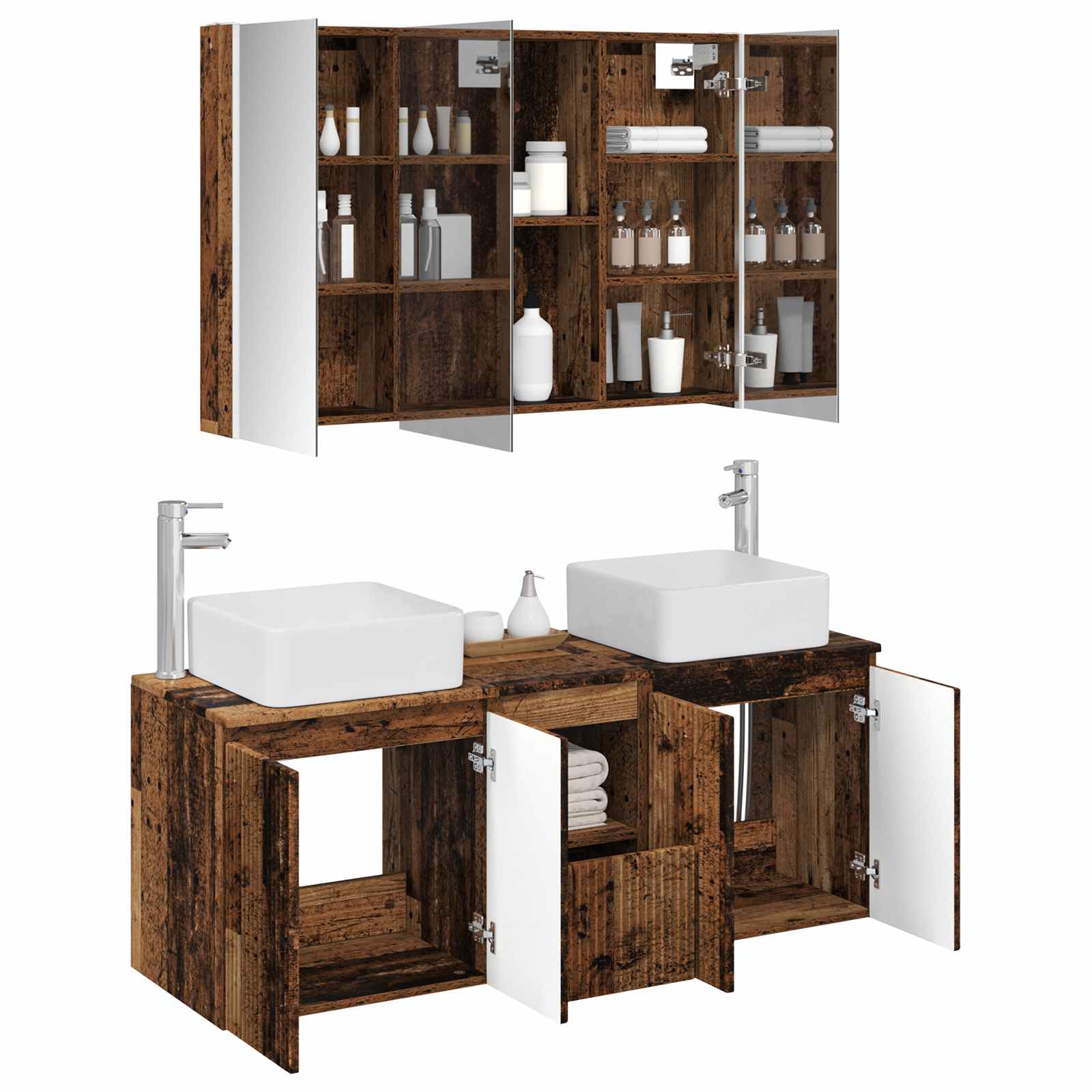 Set ormarića za kupaonicu 4 pcs Staro drvo Konstruirano drvo