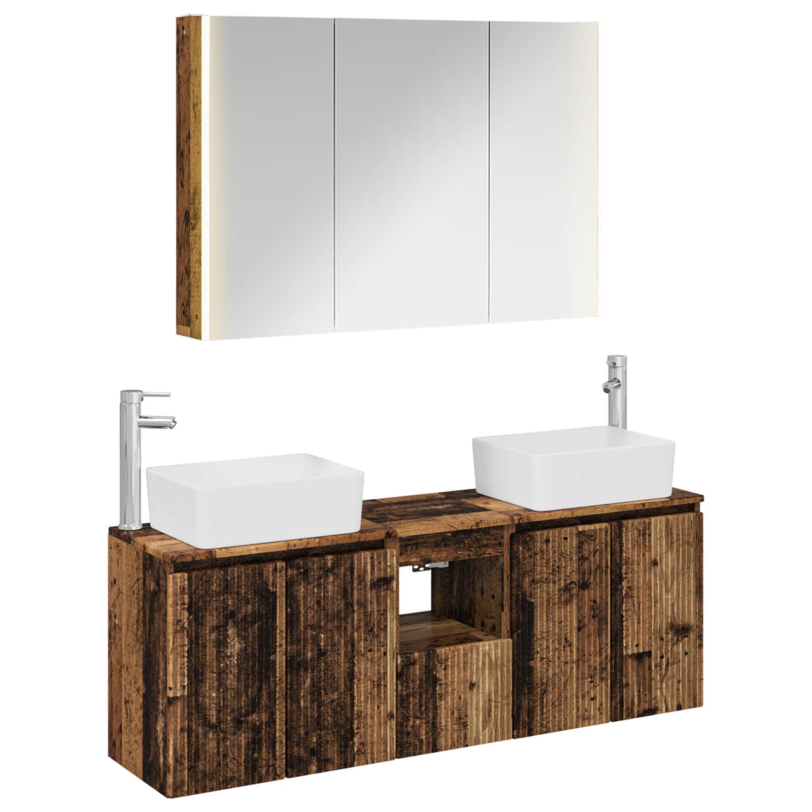 Set ormarića za kupaonicu 4 pcs Staro drvo Konstruirano drvo