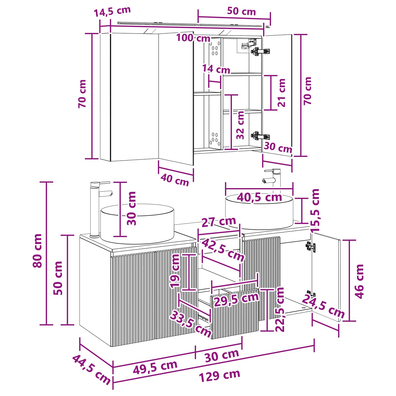 Set ormarića za kupaonicu 4 pcs Hrast sonoma 100 x 14,5 x 70 cm